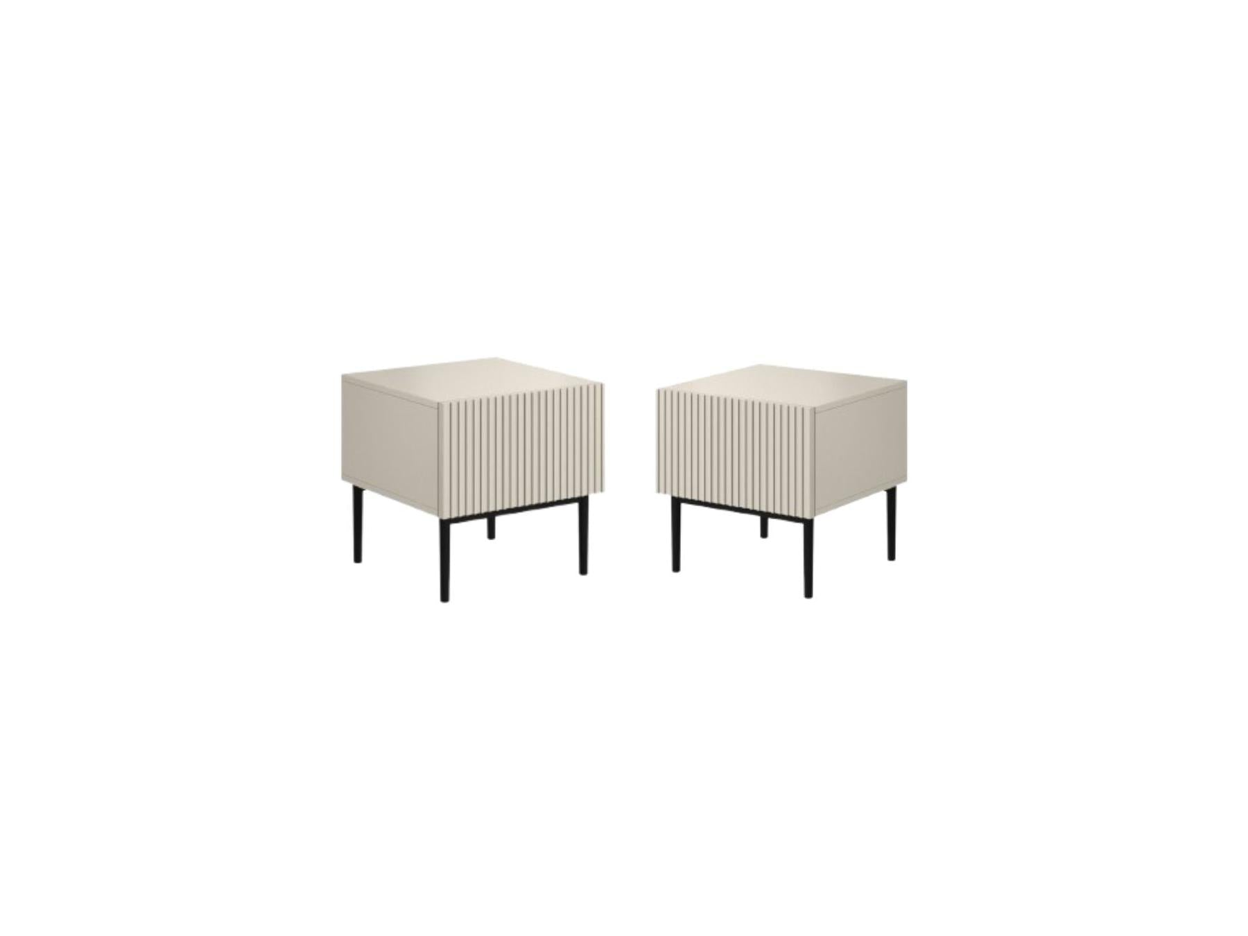 Kasha - Set of 2 Bedside Tables with Drawer - Black Legs