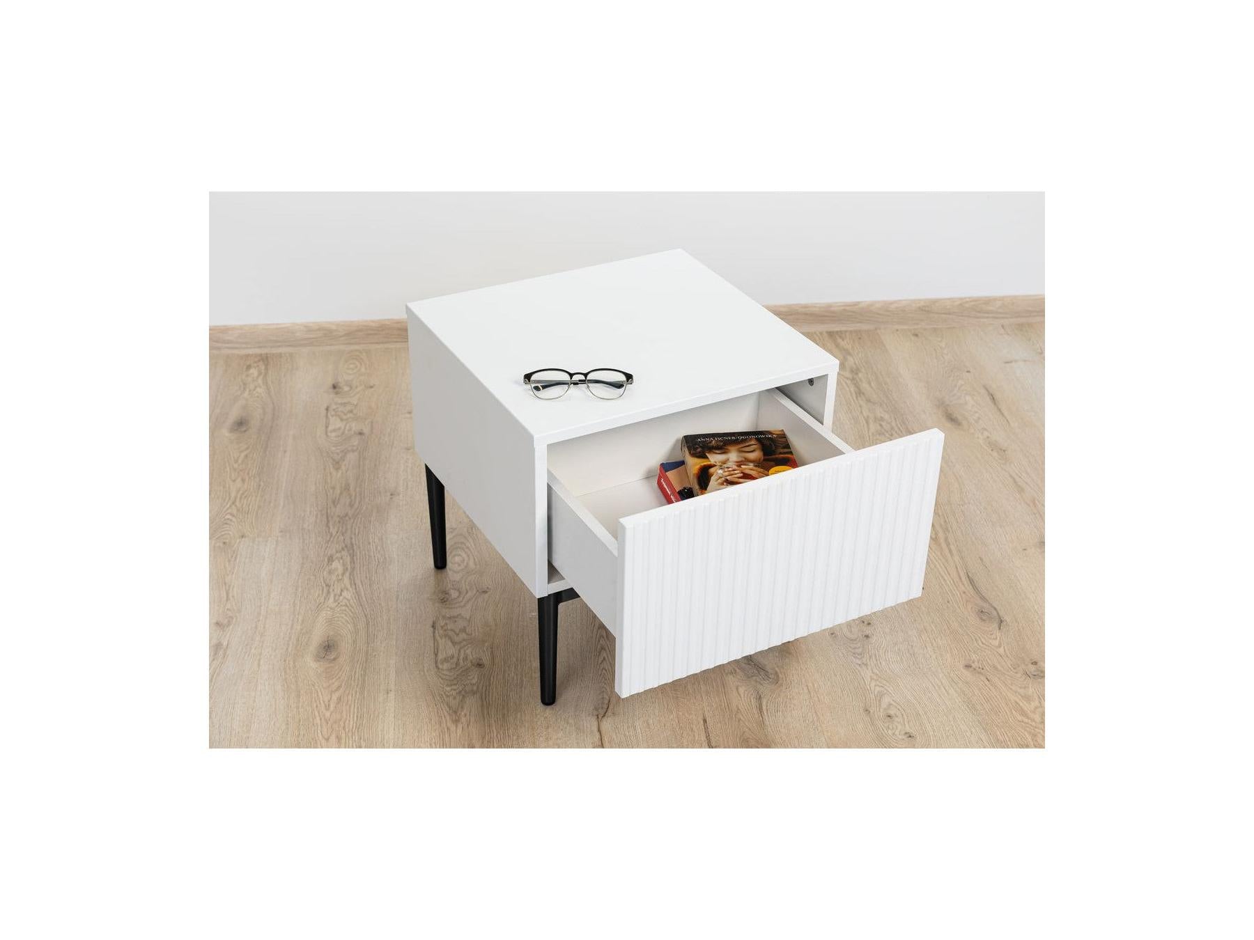 Kasha - Set of 2 Bedside Tables with Drawer - Black Legs