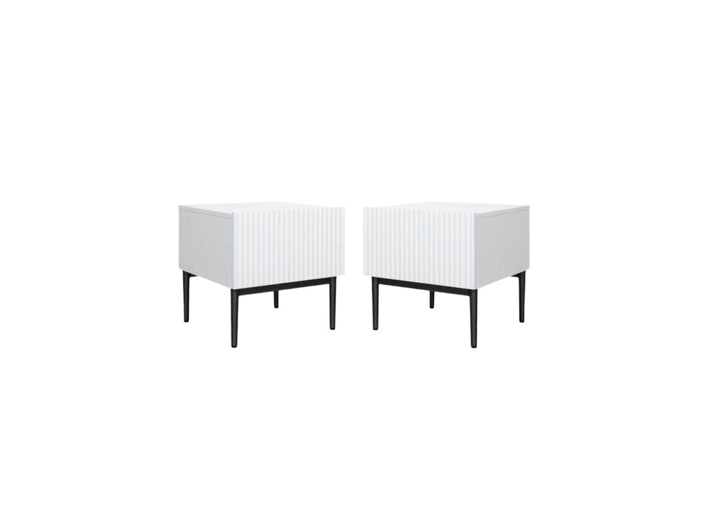 Kasha - Set of 2 Bedside Tables with Drawer - Black Legs