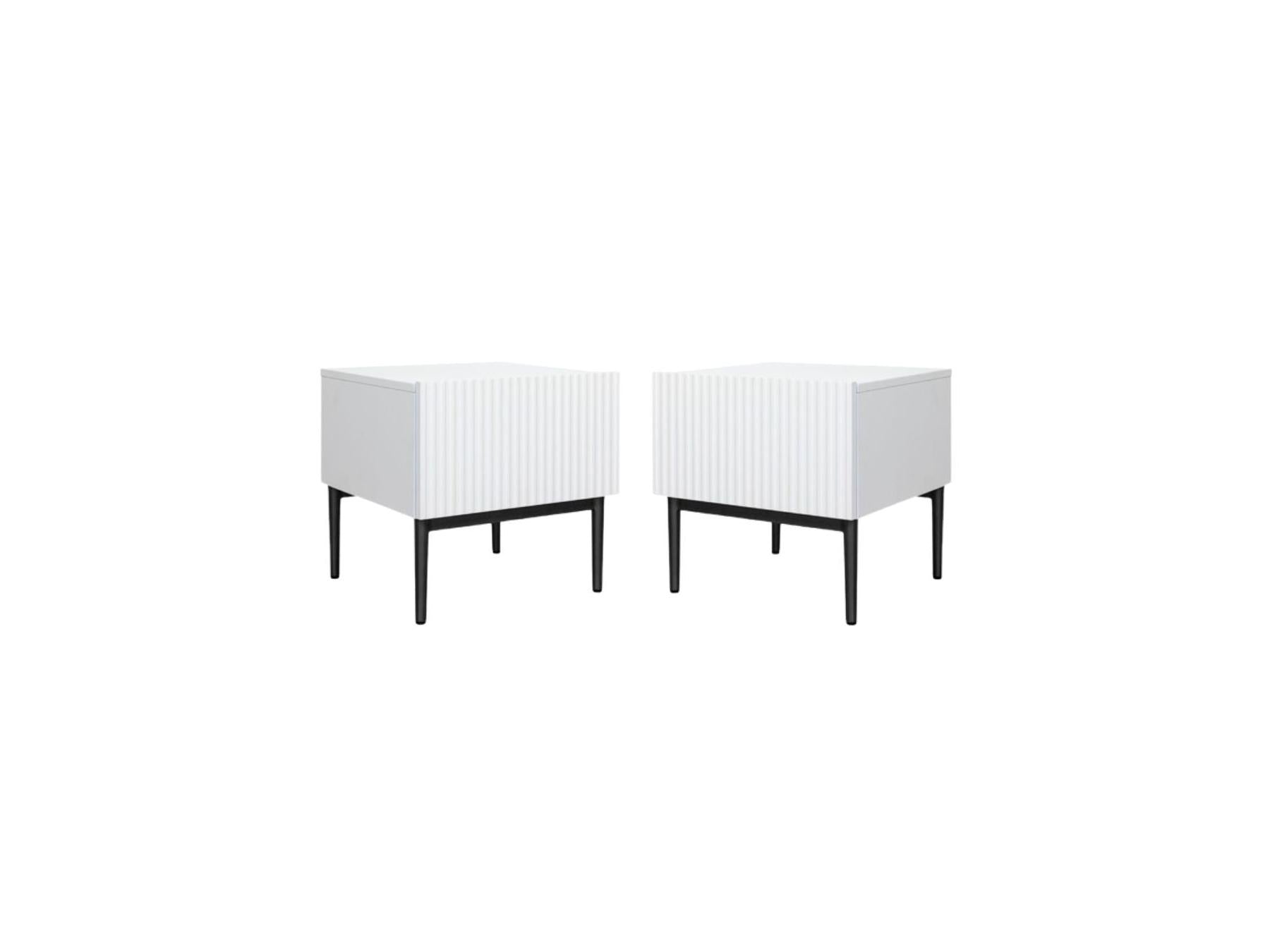 Kasha - Set of 2 Bedside Tables with Drawer - Black Legs