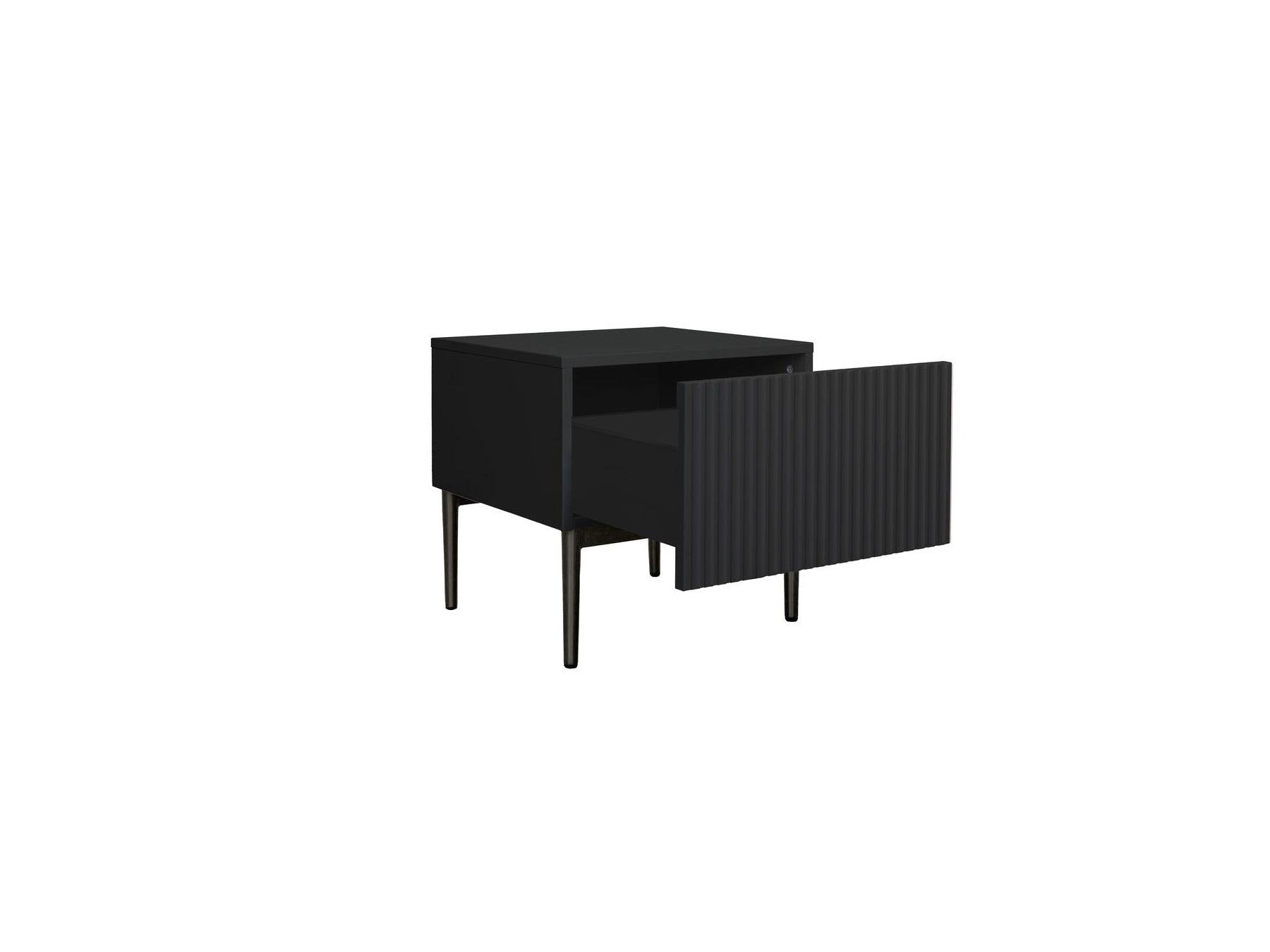 Kasha - Set of 2 Bedside Tables with Drawer - Black Legs