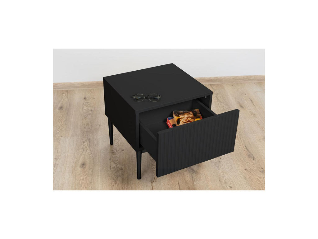 Kasha - Set of 2 Bedside Tables with Drawer - Black Legs