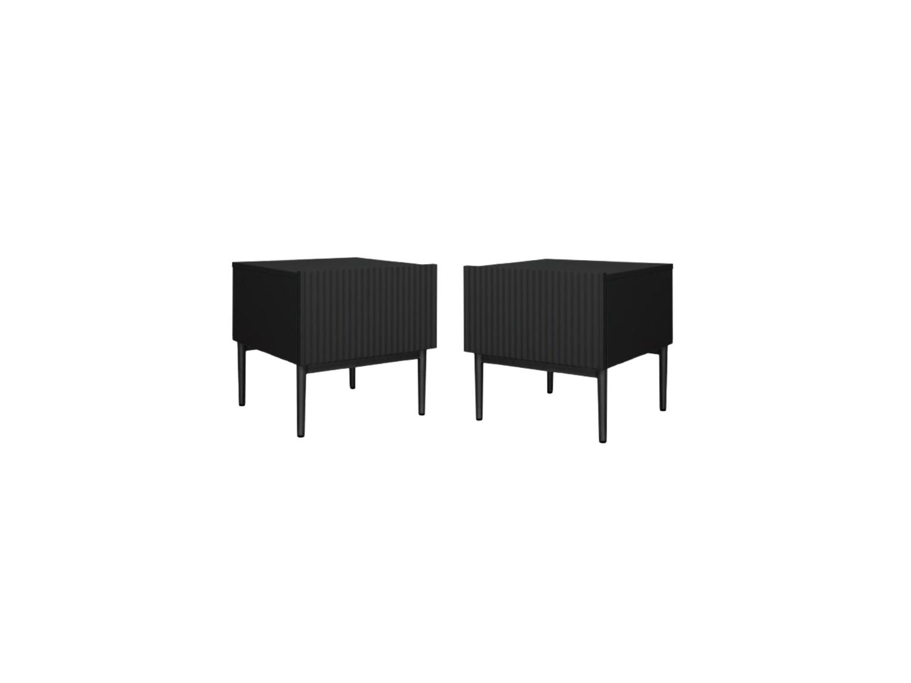 Kasha - Set of 2 Bedside Tables with Drawer - Black Legs