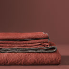 Mantel Alrededor de Lino - Marsala Bourdon Rojo - Gris Claro