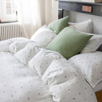 Blanc Cerise – Mille Et Une Feuilles - Housse De Couette, lit avec une couette et des oreillers blancs et verts