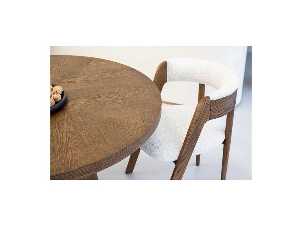 Sugiton - Conjunto con mesa de comedor redonda extensible de 130 a 180 cm + lote de sillas Bastide en chapa de roble macizo - Lote de 4 sillas
