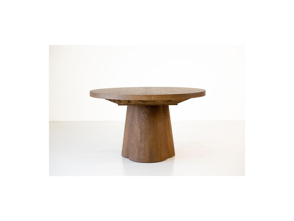 Sugiton - Conjunto con mesa de comedor redonda extensible de 130 a 180 cm + lote de sillas Bastide en chapa de roble macizo - Lote de 4 sillas