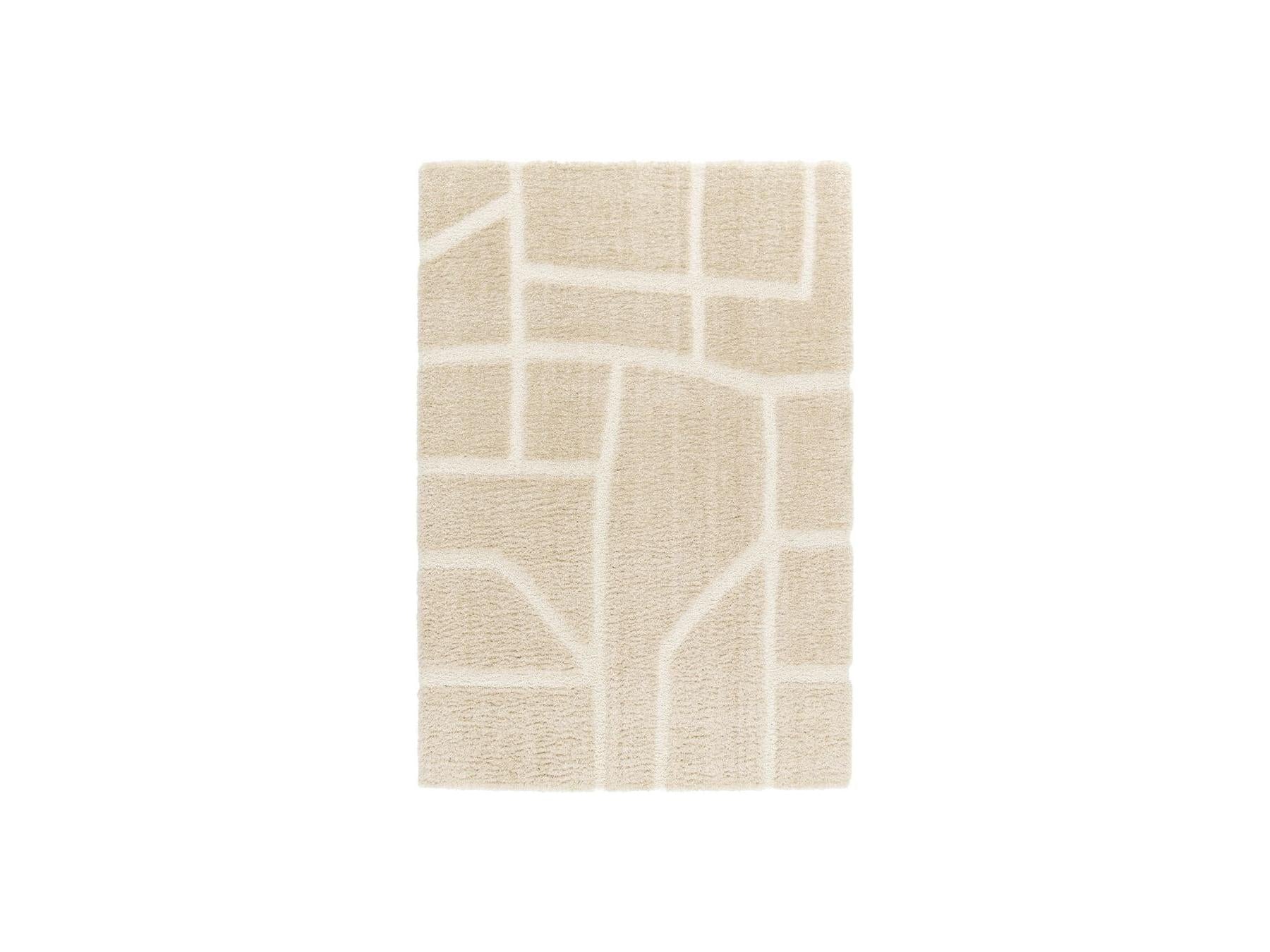Alfombra Pelo Largo - Marina - Estampado Gráfico - Beige