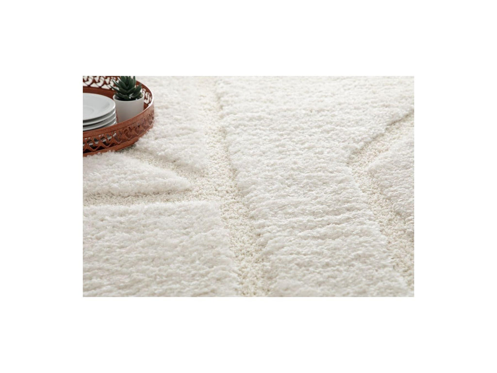 Marina - Alfombra Pelo Largo - Estampado Gráfico - Crudo