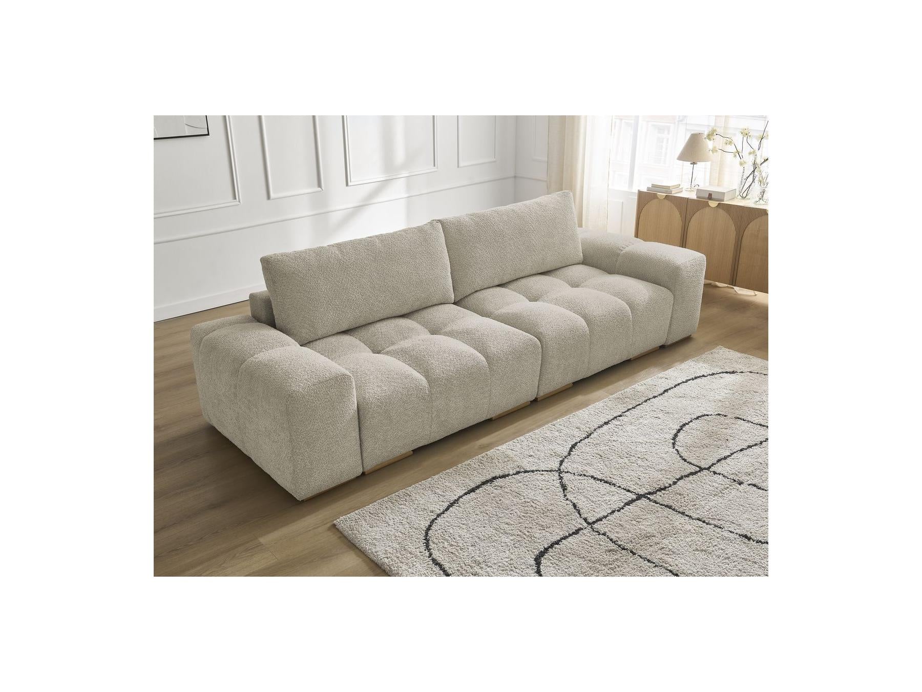 Anakin - Canapé Droit Fixe 3 Places - Tissu Bouclette - 2 Coussins