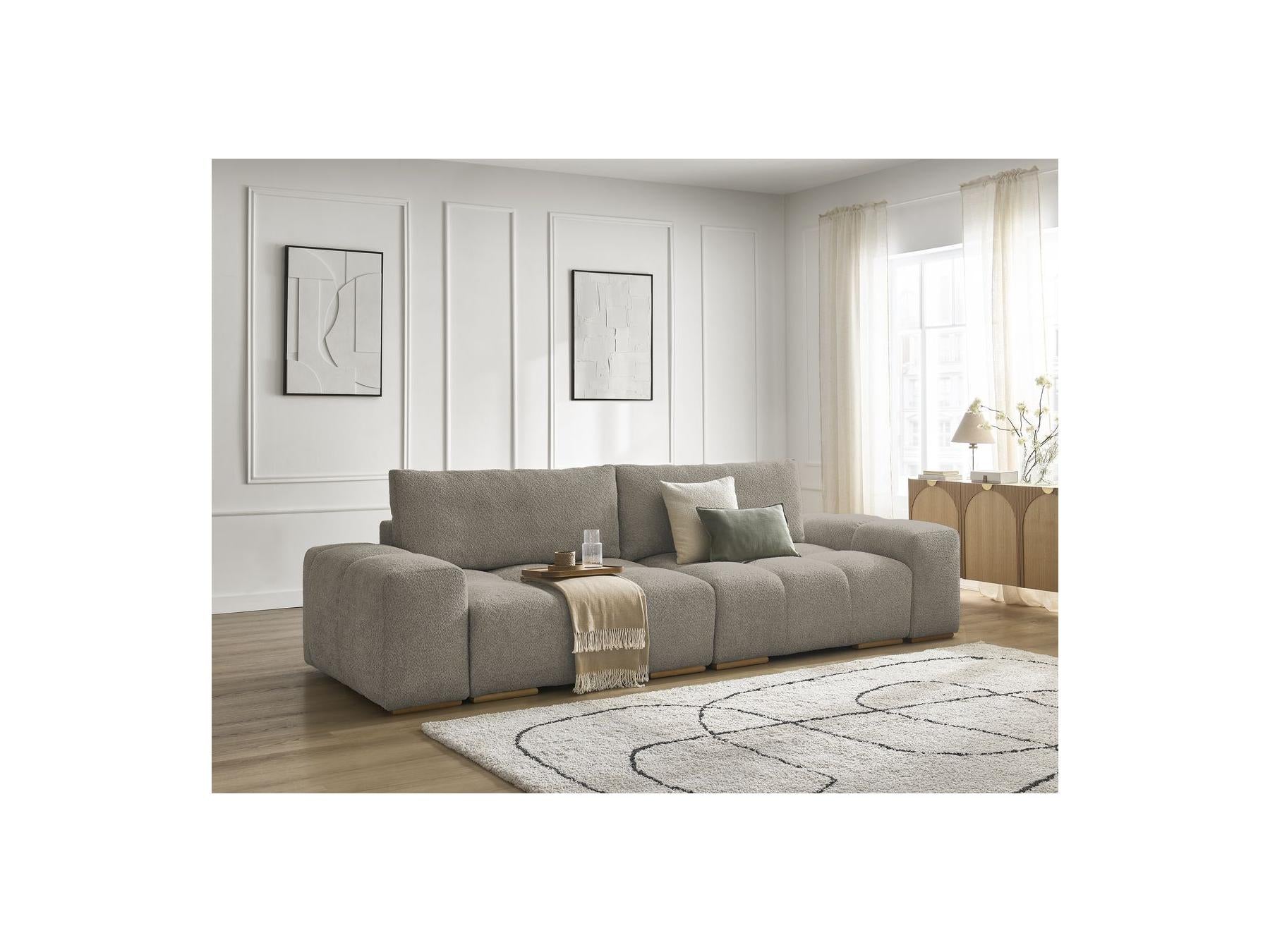 Anakin - Canapé Droit Fixe 3 Places - Tissu Bouclette - 2 Coussins