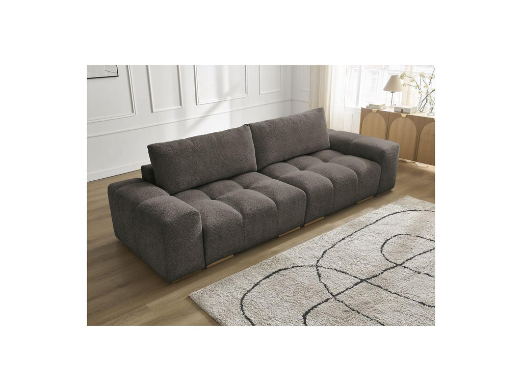 Anakin - Canapé Droit Fixe 3 Places - Tissu Bouclette - 2 Coussins