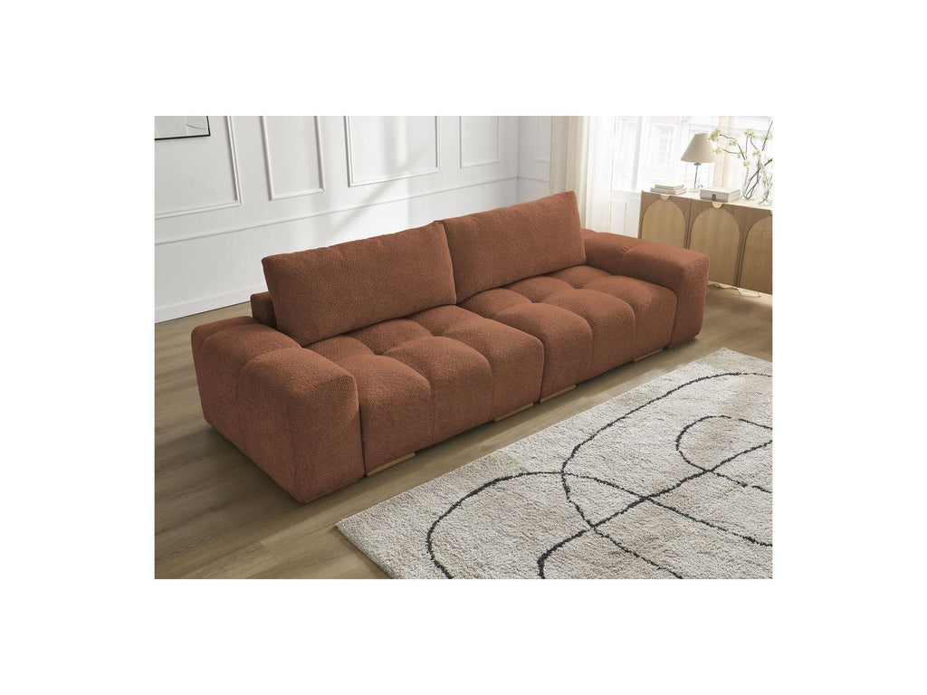 Anakin - Canapé Droit Fixe 3 Places - Tissu Bouclette - 2 Coussins
