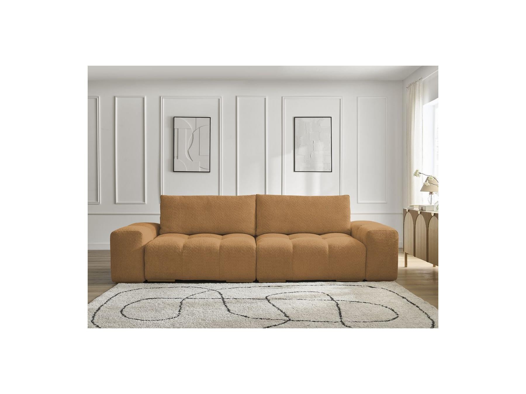 Anakin - Canapé Droit Fixe 3 Places - Tissu Bouclette - 2 Coussins