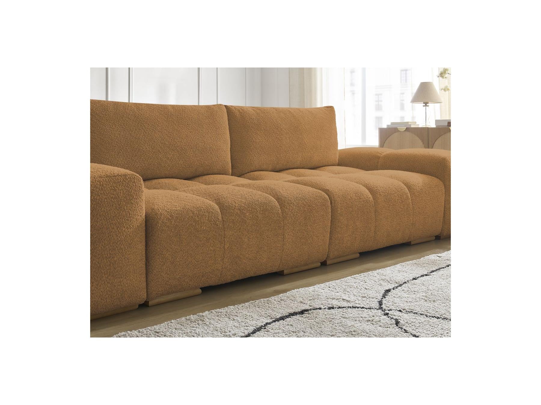Anakin - Canapé Droit Fixe 3 Places - Tissu Bouclette - 2 Coussins
