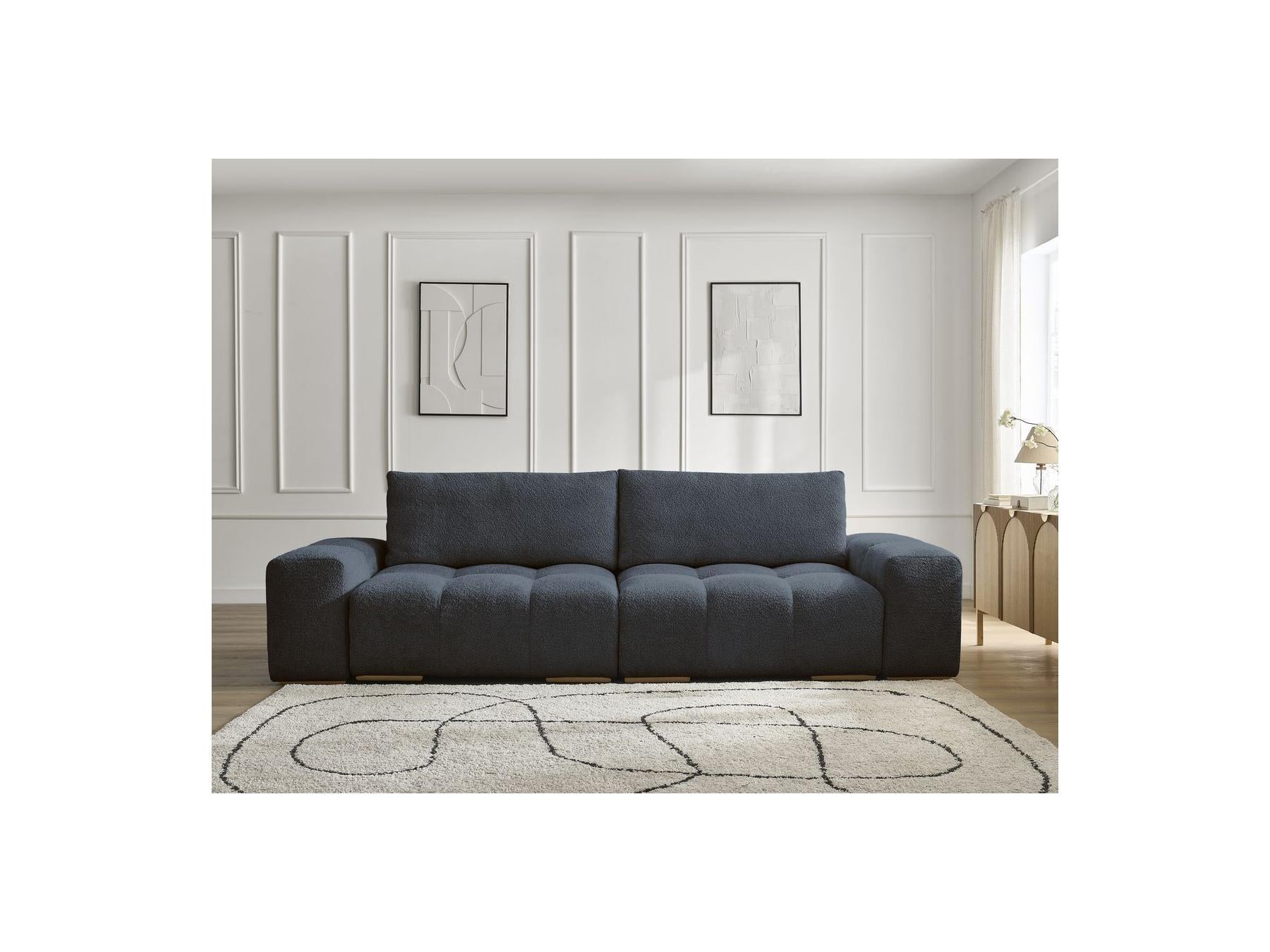 Anakin - Canapé Droit Fixe 3 Places - Tissu Bouclette - 2 Coussins
