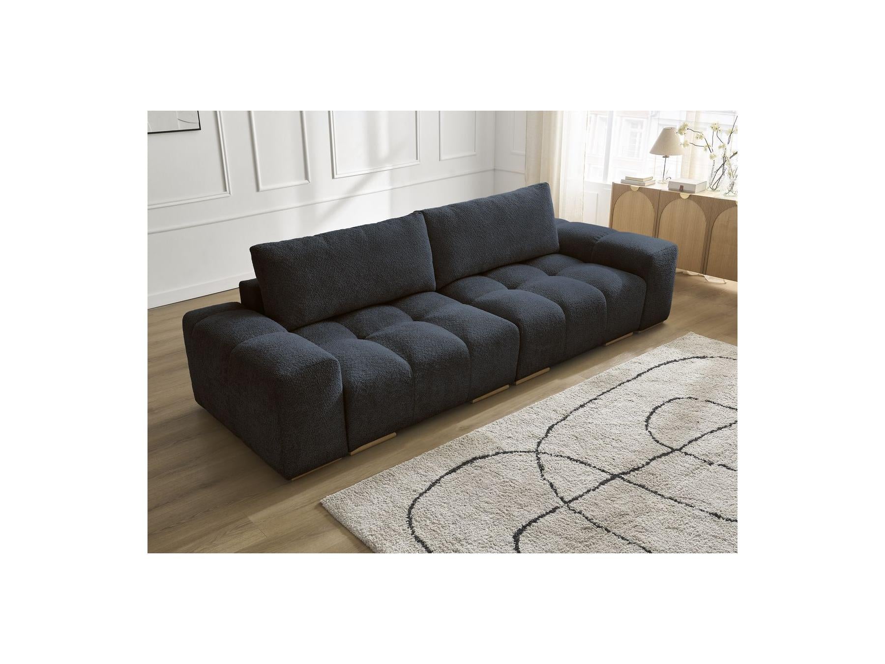 Anakin - Canapé Droit Fixe 3 Places - Tissu Bouclette - 2 Coussins