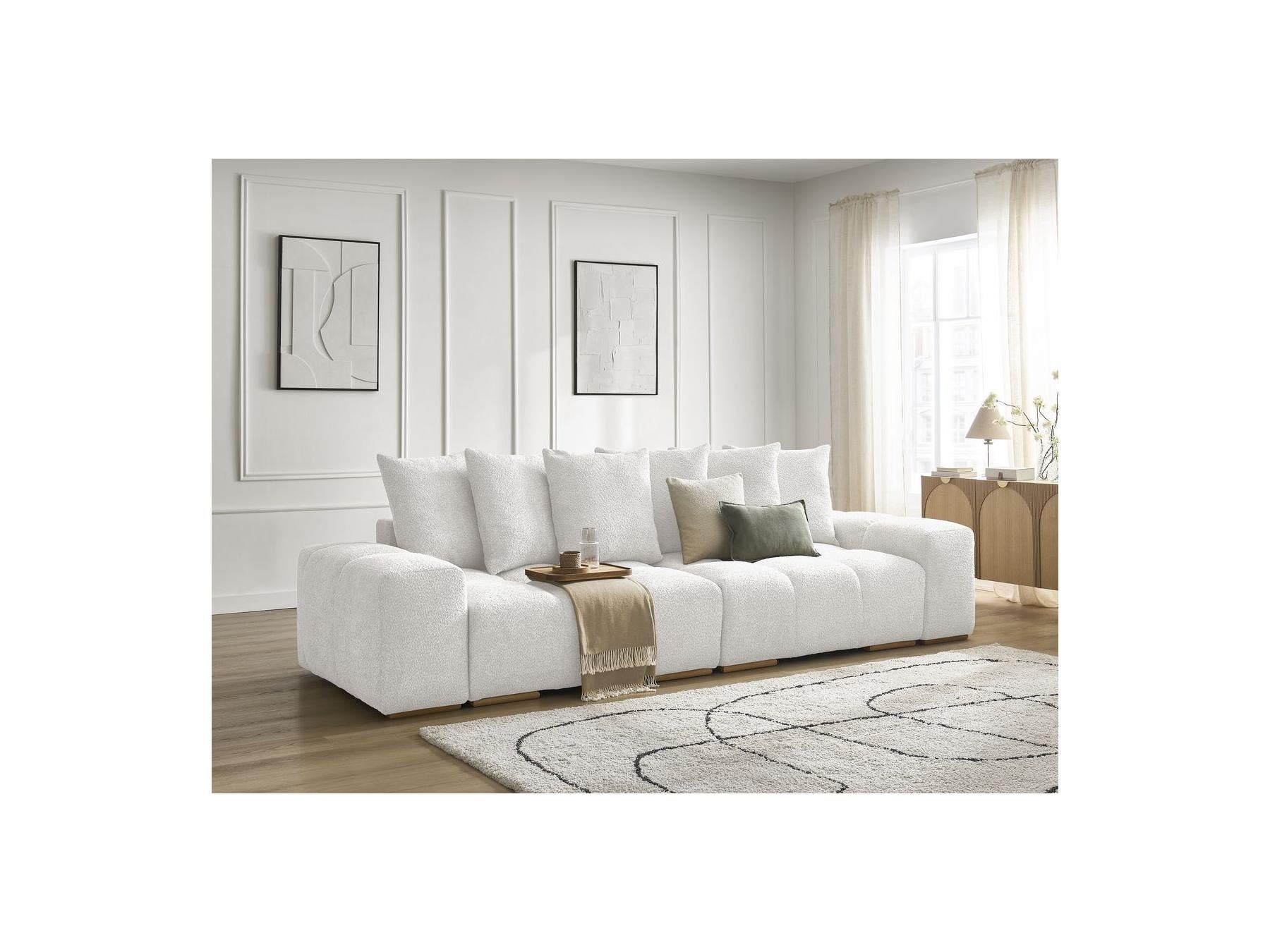 Anakin - Fixed Straight 3-Seater Sofa - Bouclé Fabric - 6 Cushions
