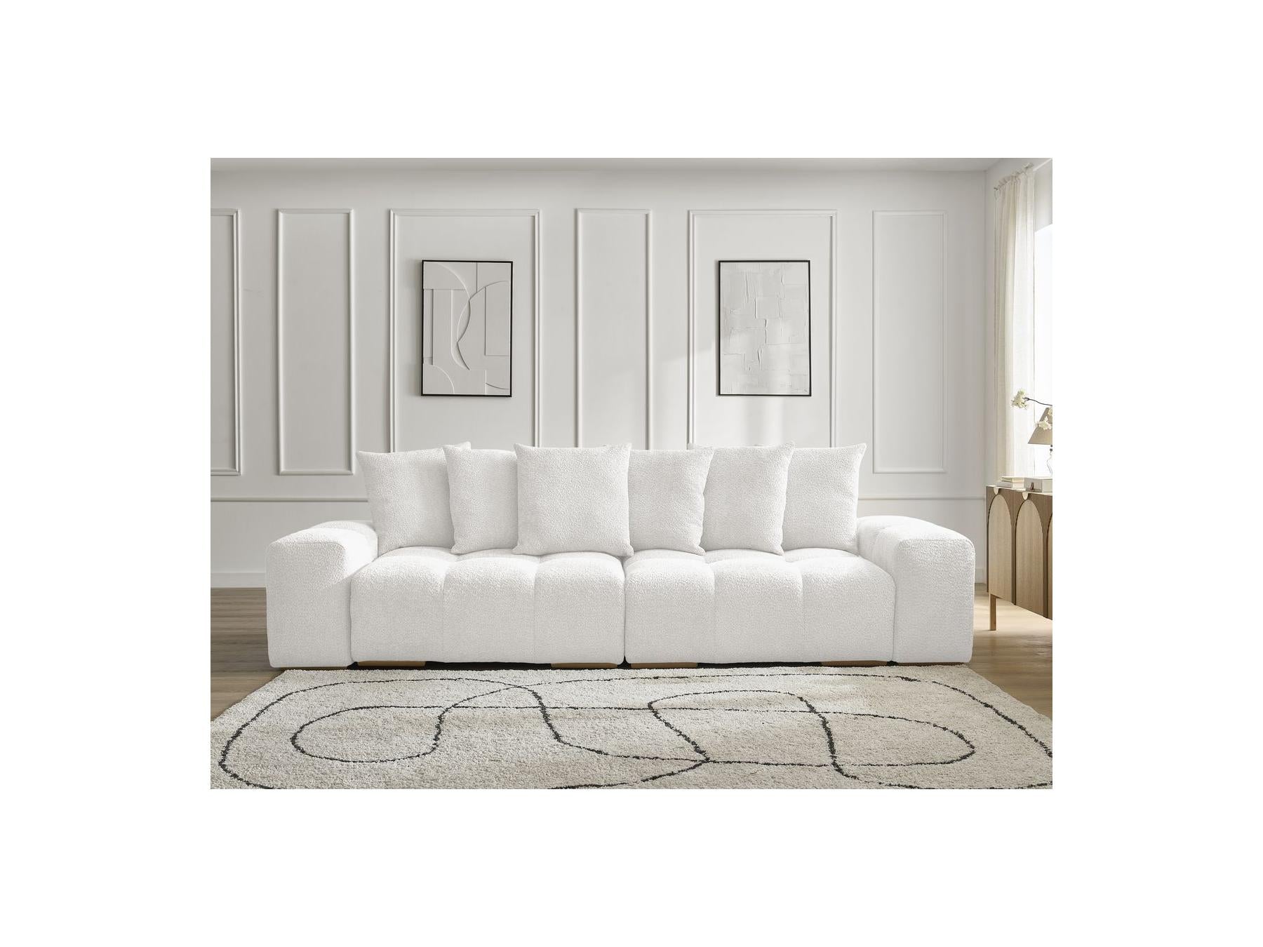 Anakin - Fixed Straight 3-Seater Sofa - Bouclé Fabric - 6 Cushions