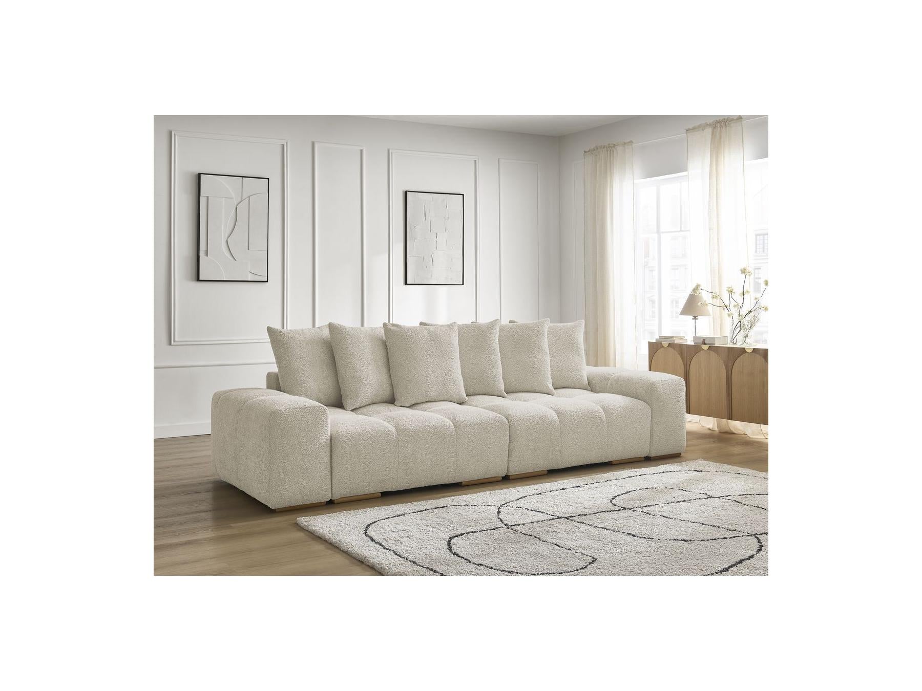 Anakin - Fixed Straight 3-Seater Sofa - Bouclé Fabric - 6 Cushions