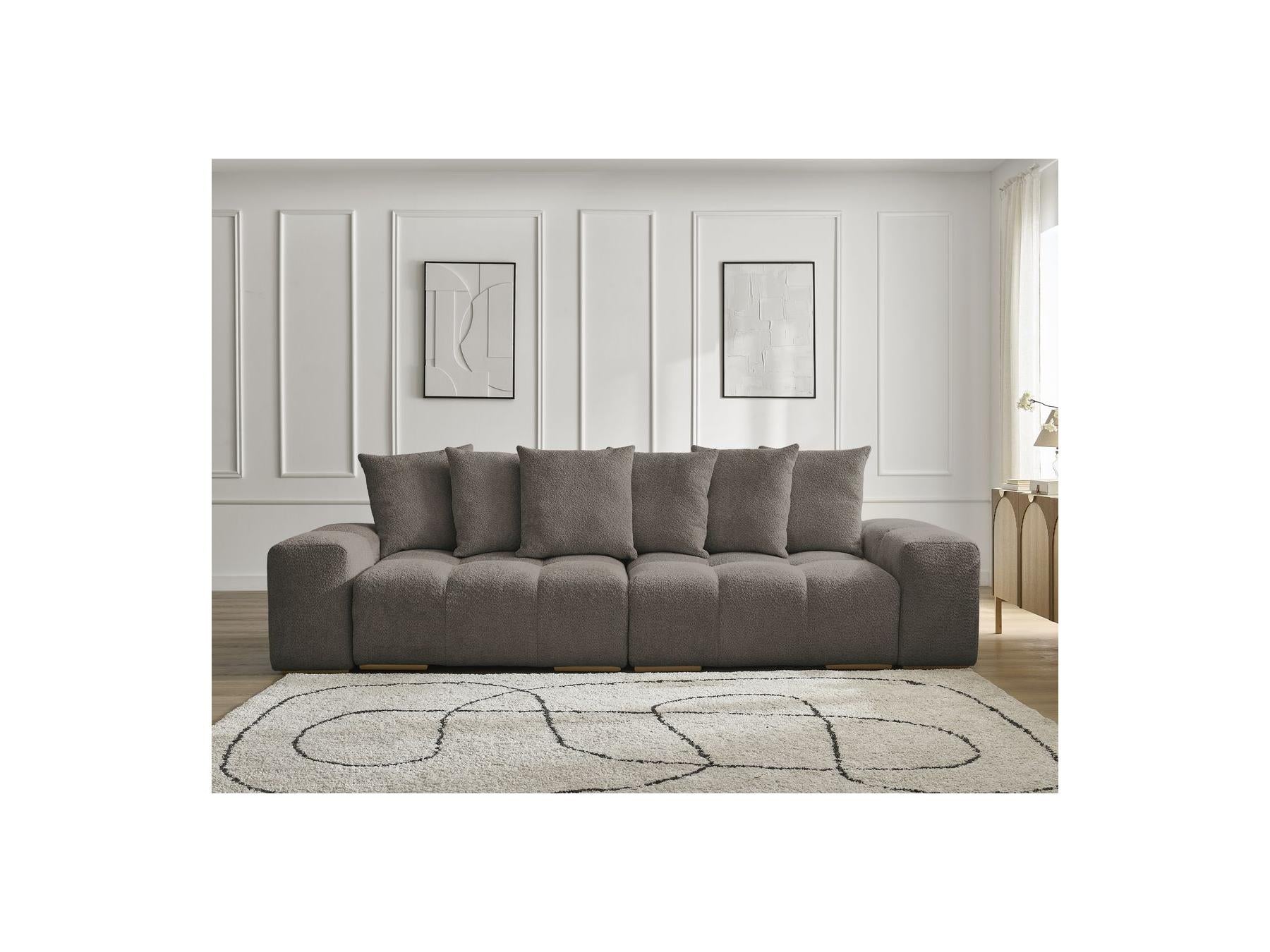 Anakin - Fixed Straight 3-Seater Sofa - Bouclé Fabric - 6 Cushions