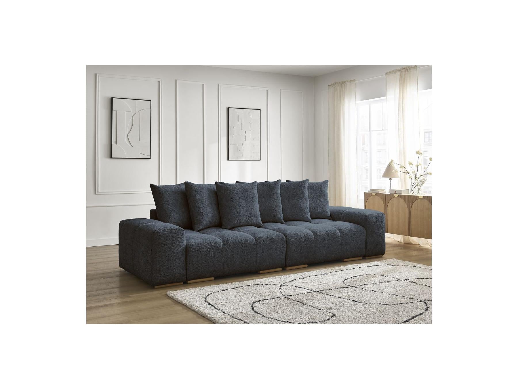 Anakin - Fixed Straight 3-Seater Sofa - Bouclé Fabric - 6 Cushions