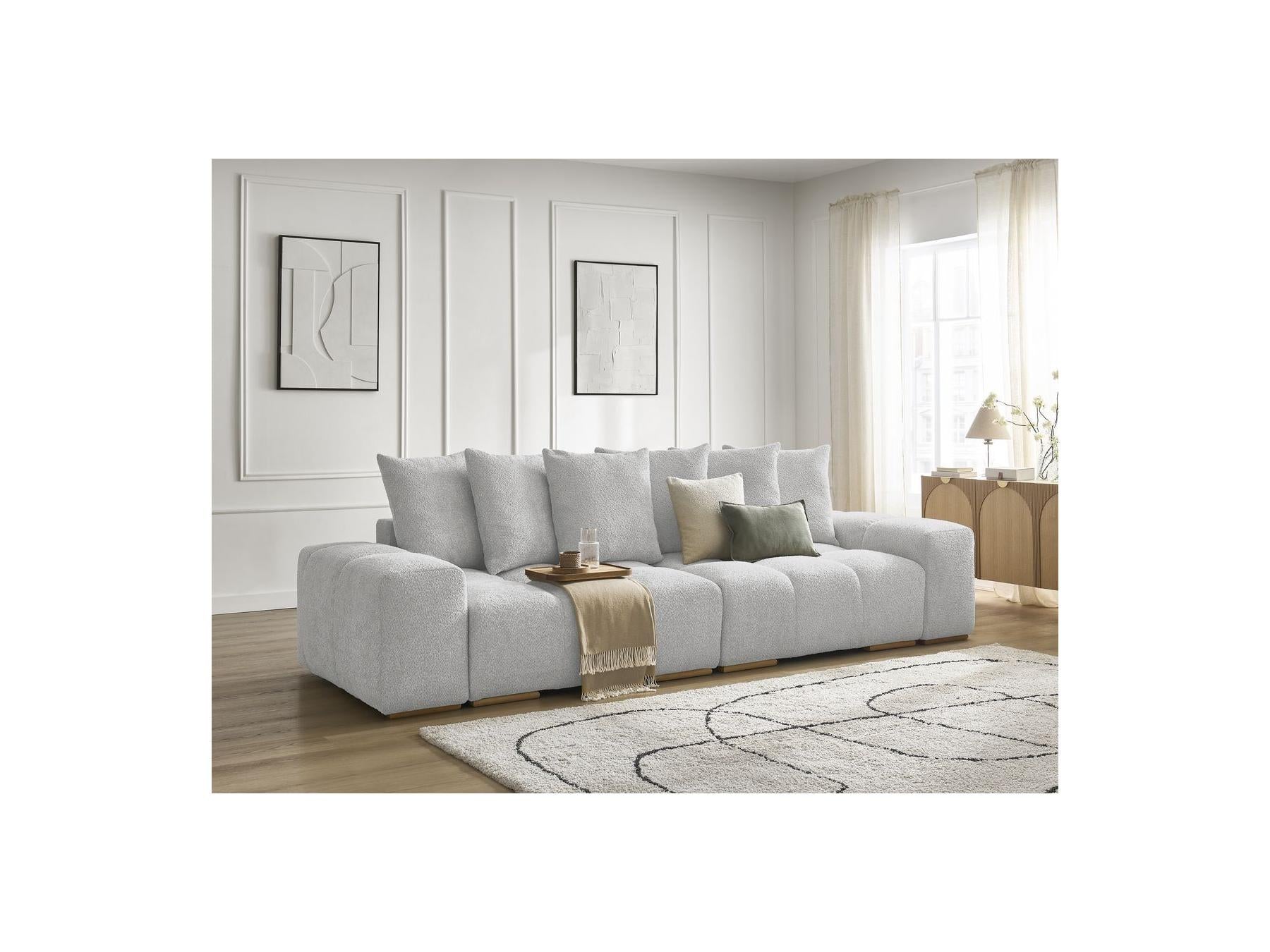 Anakin - Fixed Straight 3-Seater Sofa - Bouclé Fabric - 6 Cushions