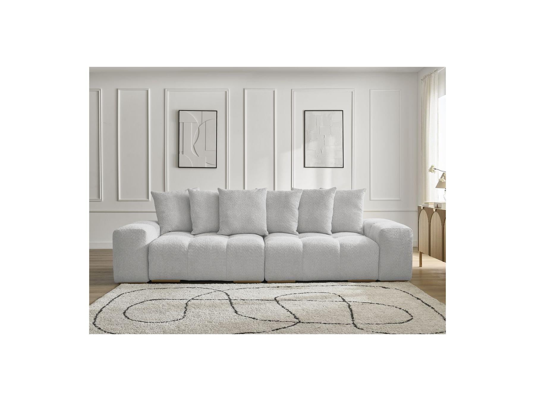 Anakin - Fixed Straight 3-Seater Sofa - Bouclé Fabric - 6 Cushions