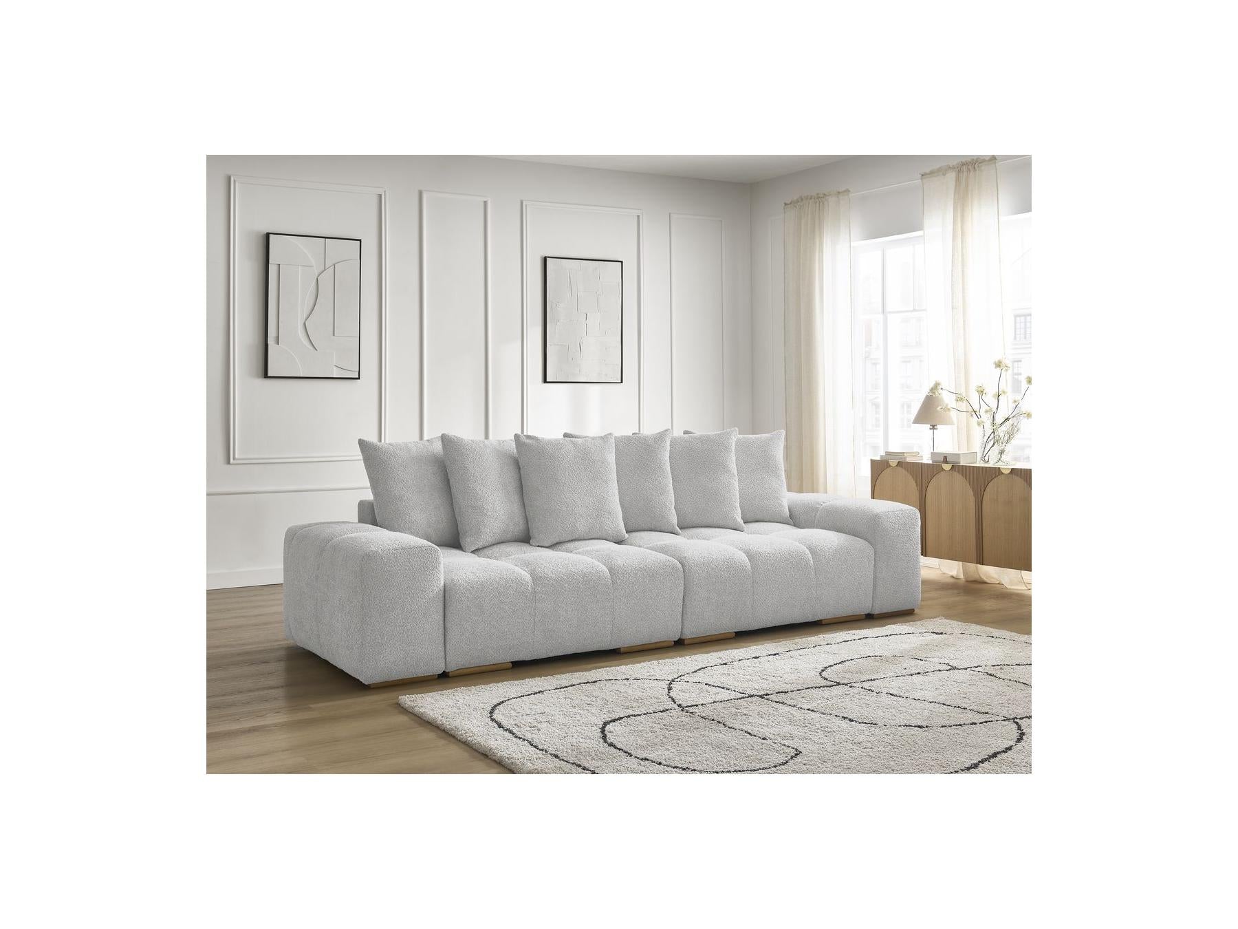 Anakin - Fixed Straight 3-Seater Sofa - Bouclé Fabric - 6 Cushions
