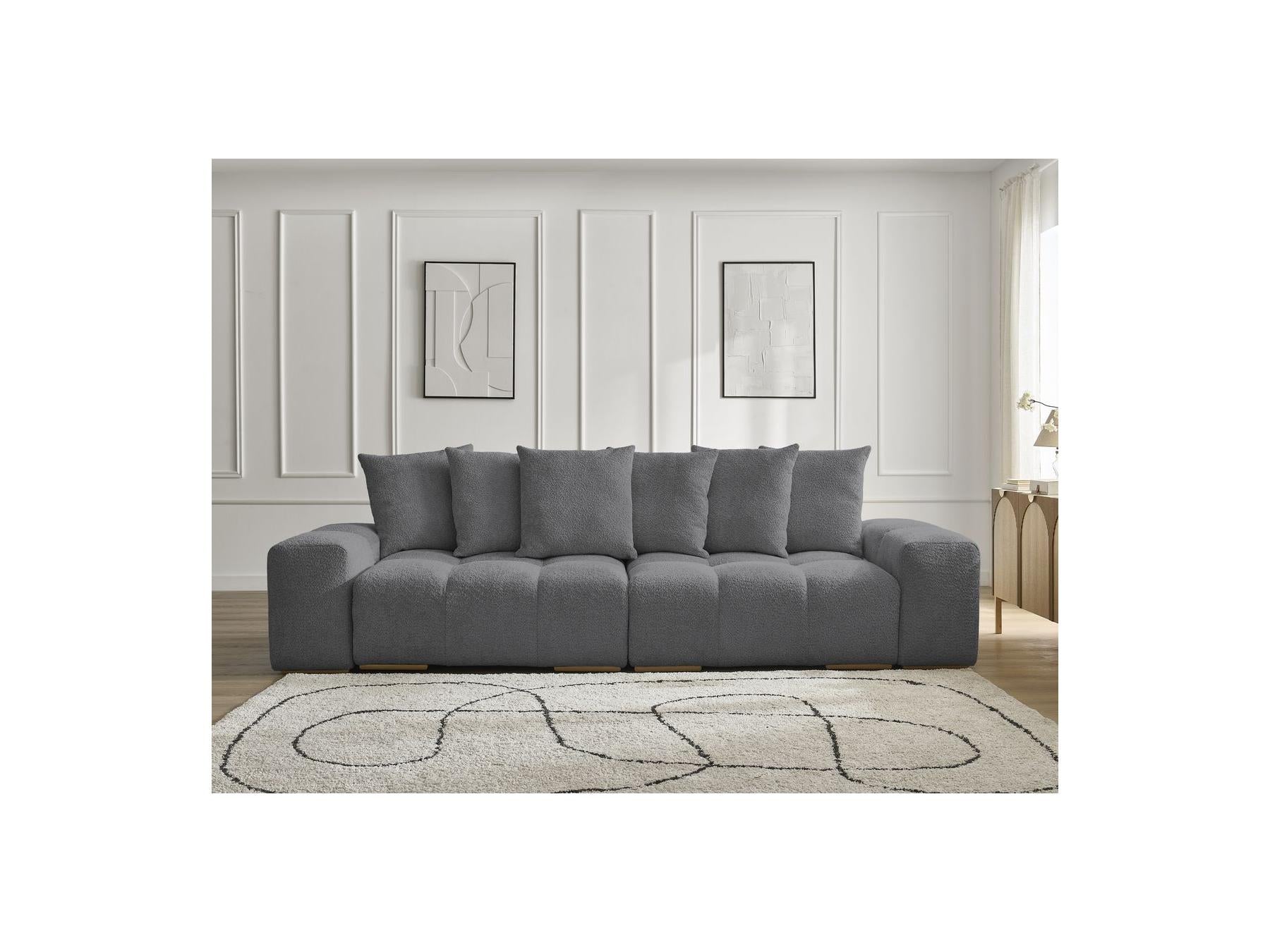 Anakin - Fixed Straight 3-Seater Sofa - Bouclé Fabric - 6 Cushions