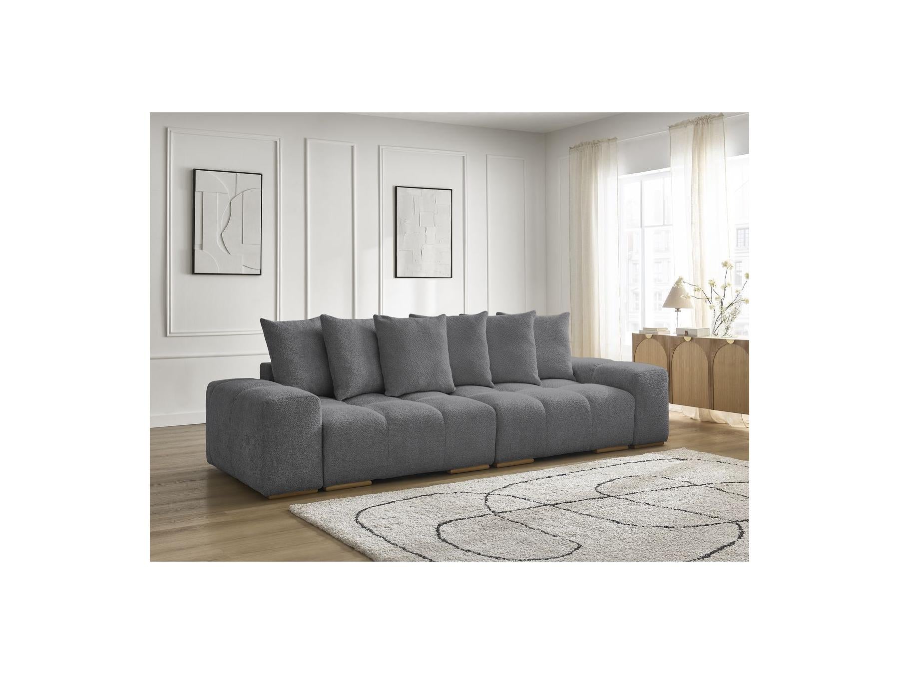 Anakin - Fixed Straight 3-Seater Sofa - Bouclé Fabric - 6 Cushions