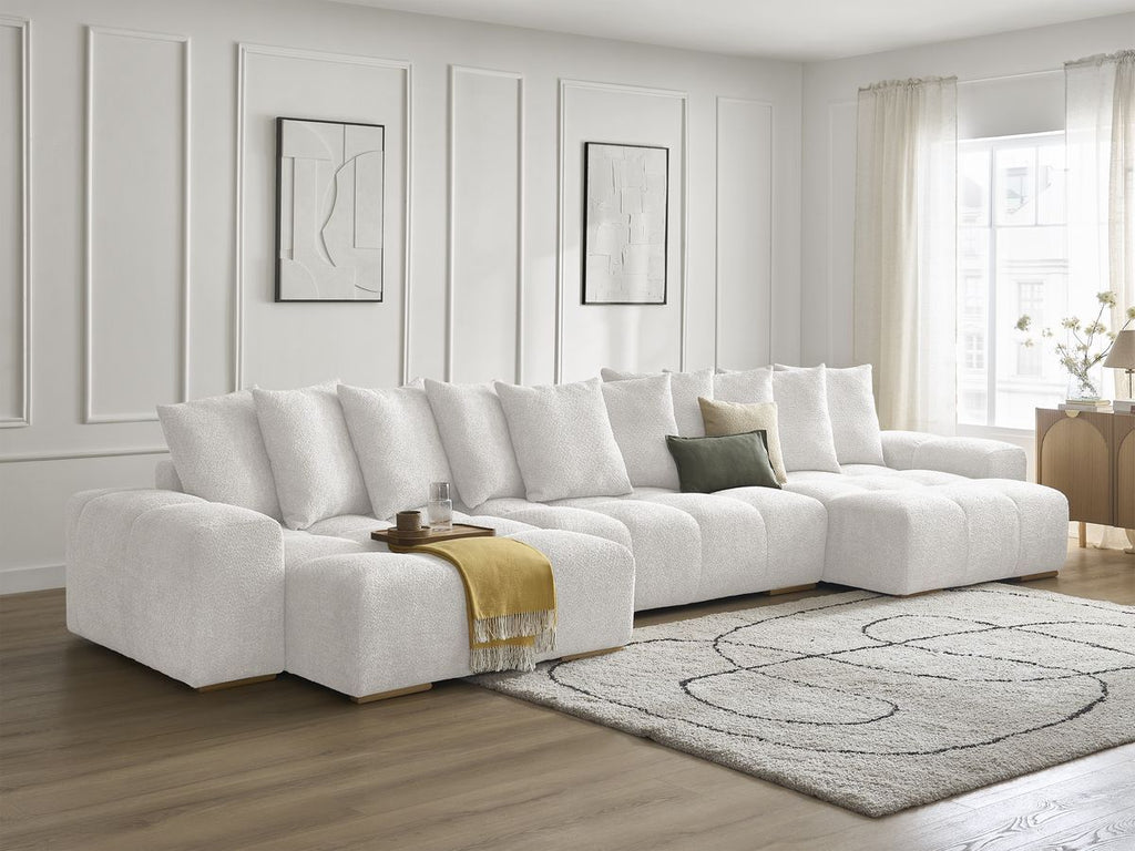 Anakin - Fixed Panoramic Sofa - Bouclé Fabric - 10 Cushions
