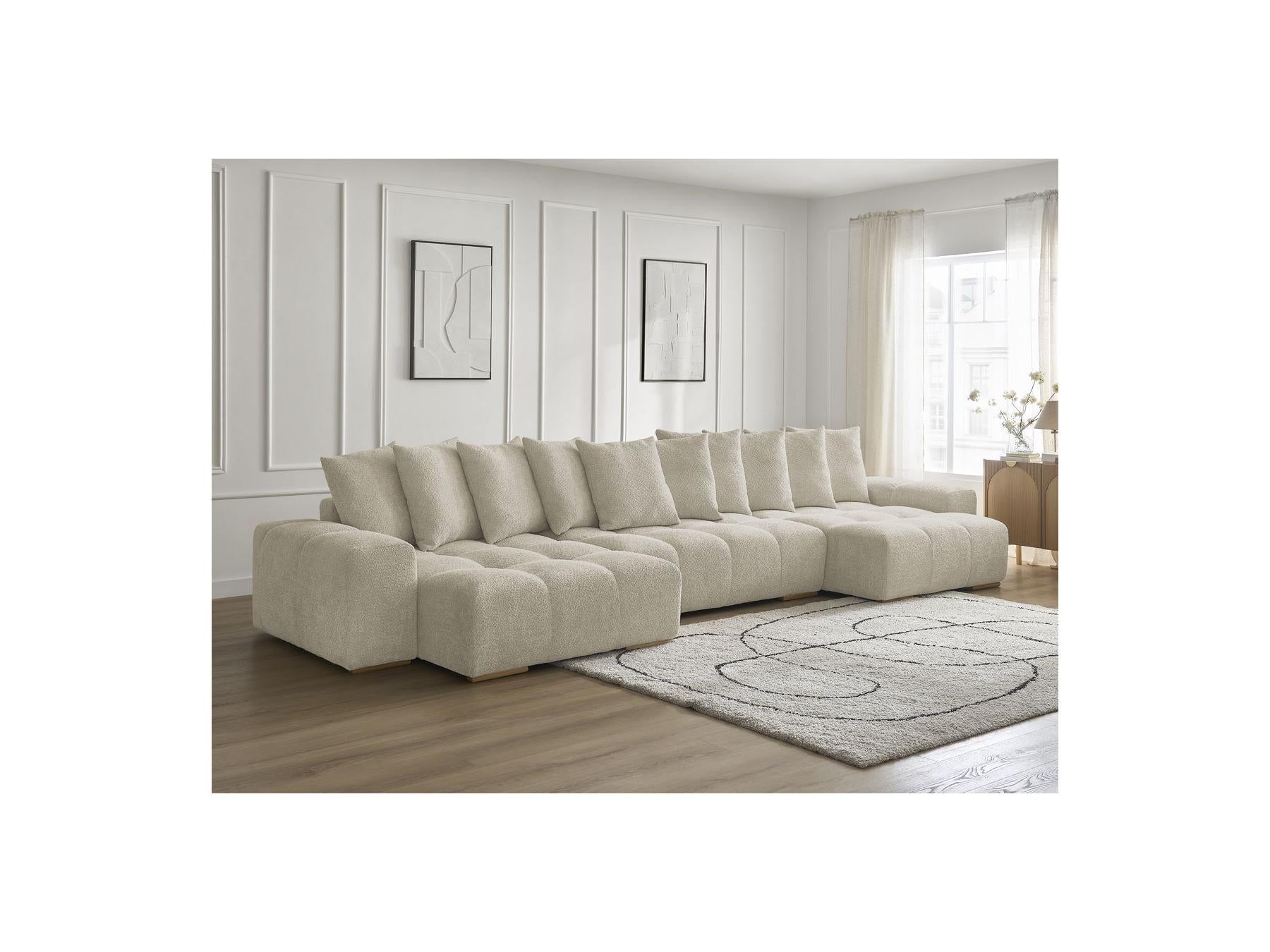 Anakin - Fixed Panoramic Sofa - Bouclé Fabric - 10 Cushions