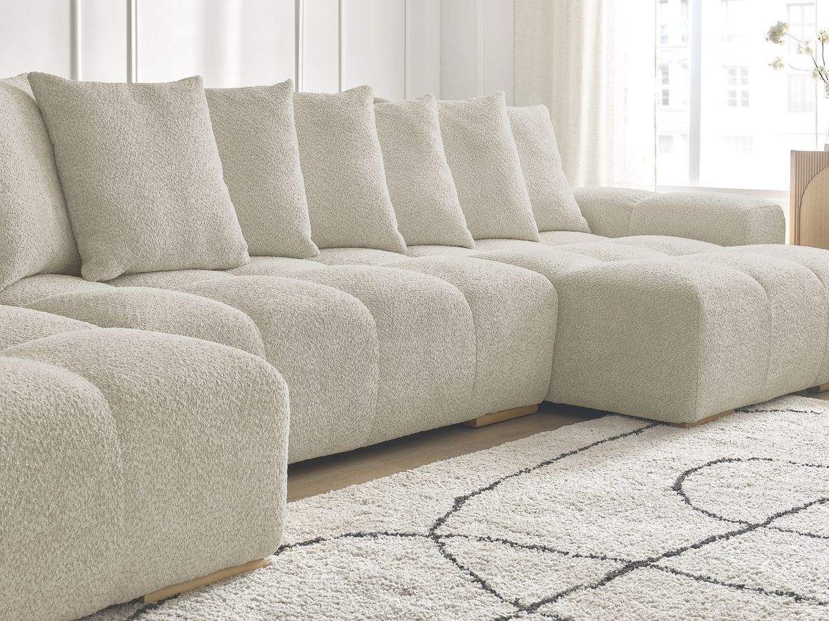 Anakin - Fixed Panoramic Sofa - Bouclé Fabric - 10 Cushions