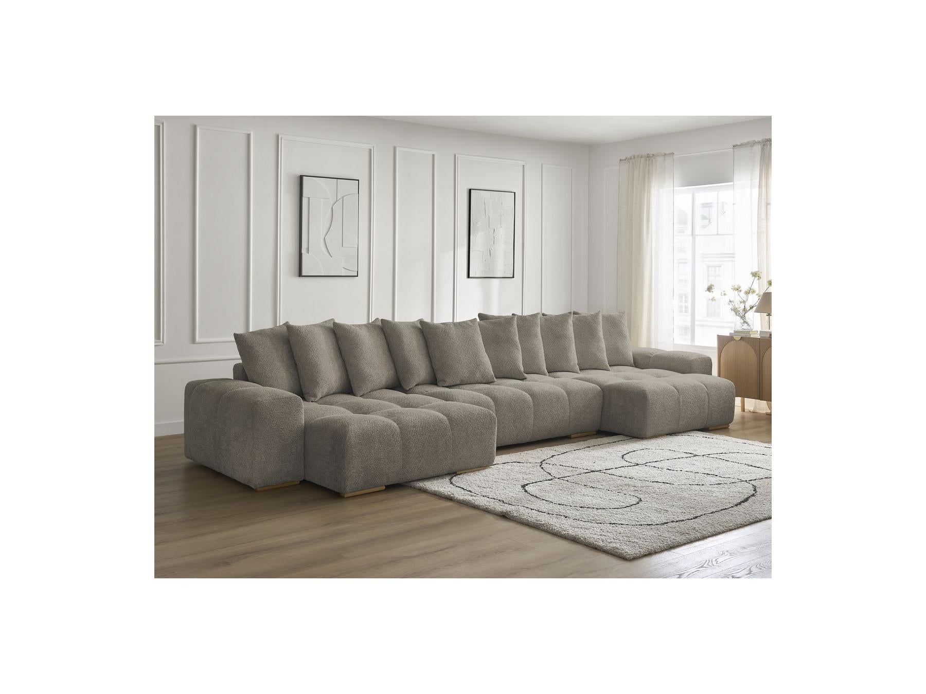 Anakin - Fixed Panoramic Sofa - Bouclé Fabric - 10 Cushions
