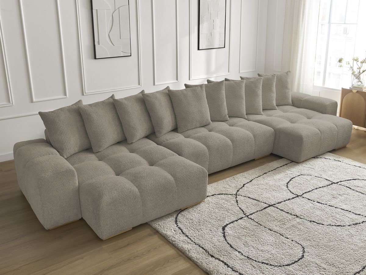 Anakin - Fixed Panoramic Sofa - Bouclé Fabric - 10 Cushions