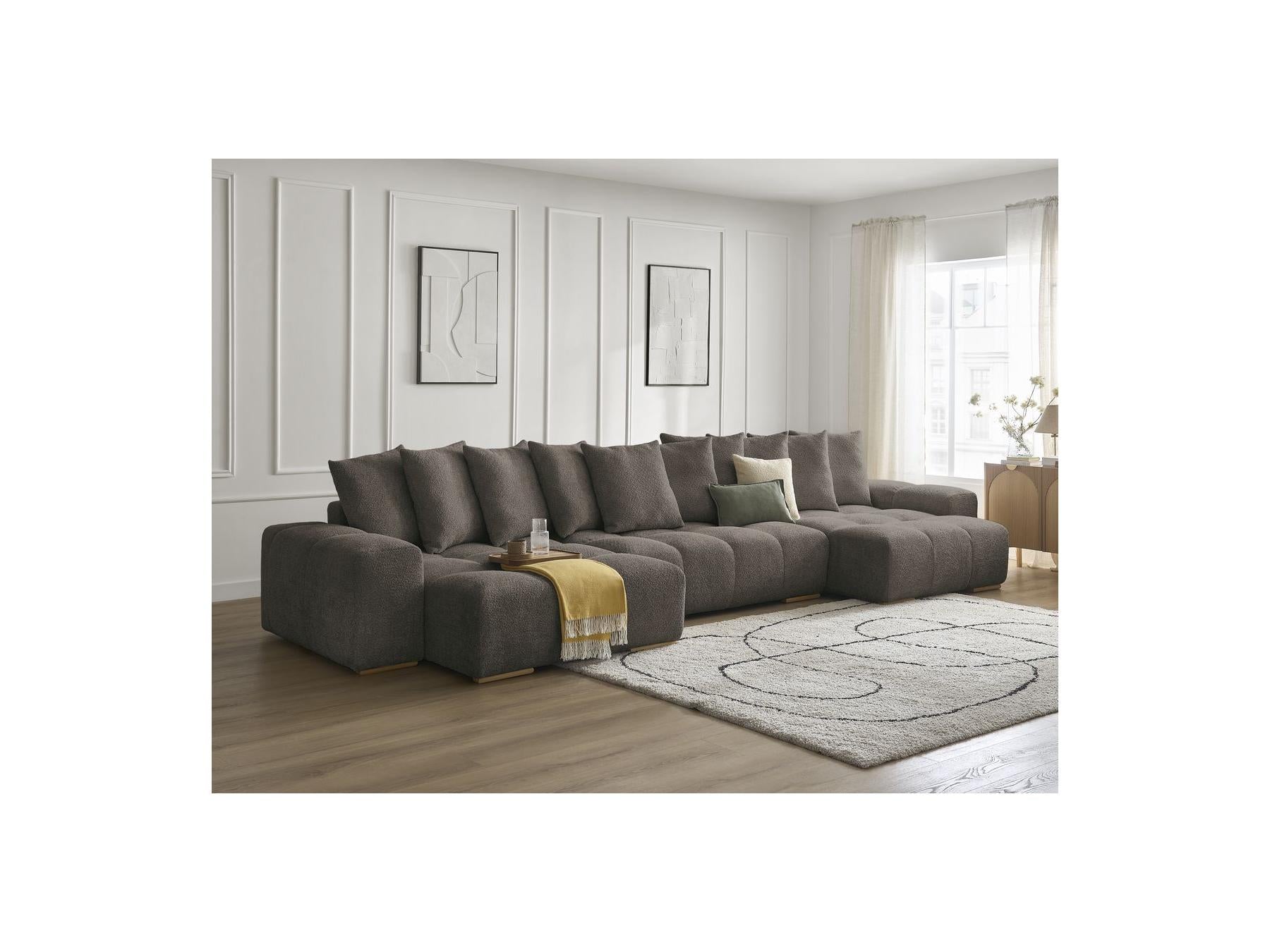 Anakin - Fixed Panoramic Sofa - Bouclé Fabric - 10 Cushions