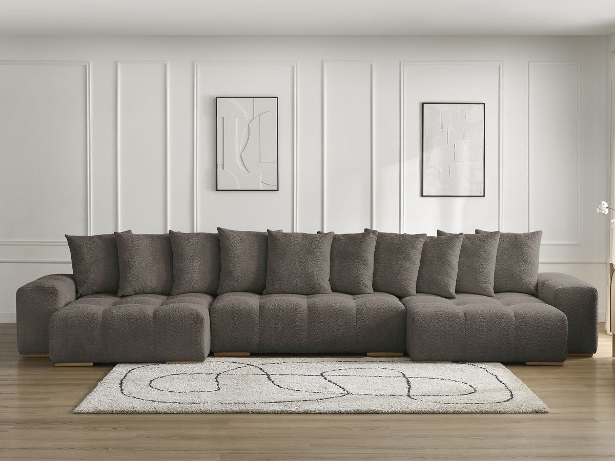 Anakin - Fixed Panoramic Sofa - Bouclé Fabric - 10 Cushions