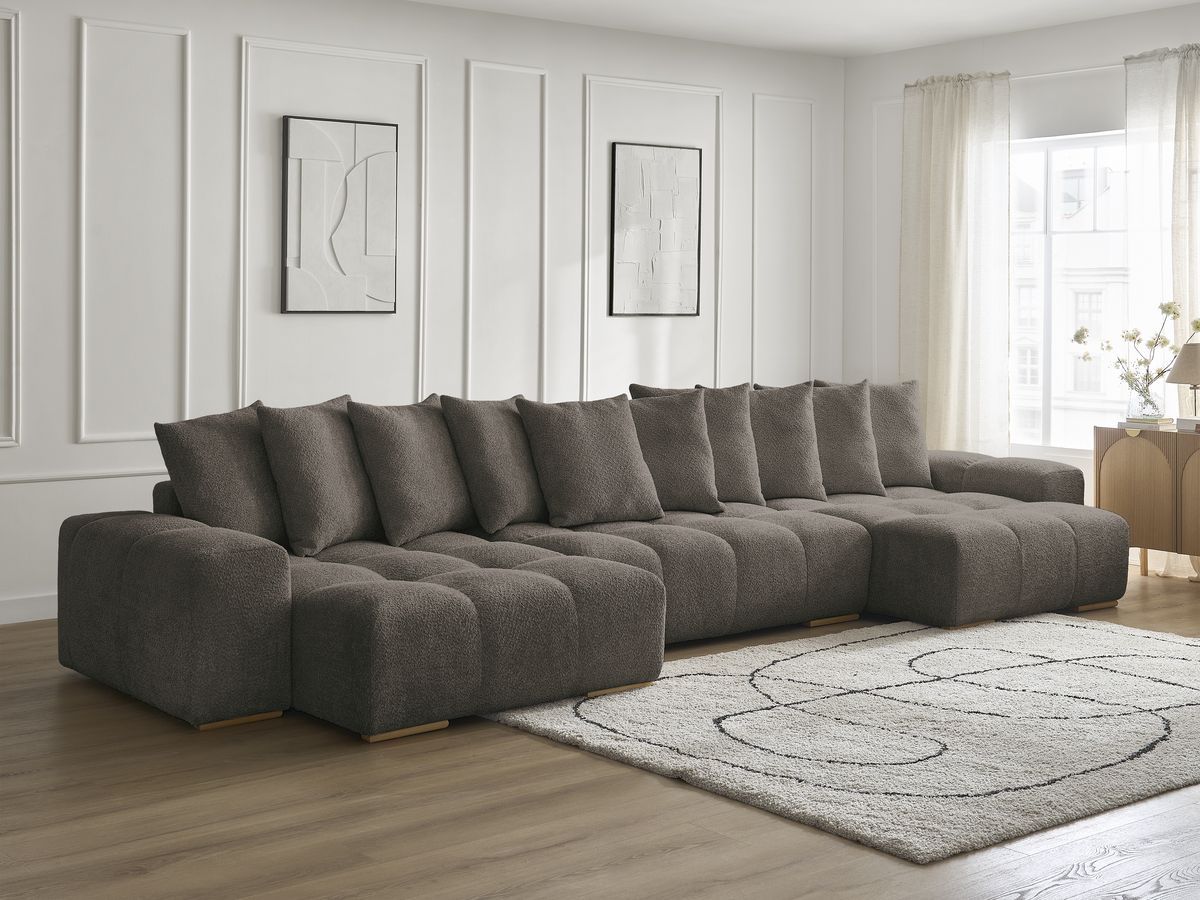 Anakin - Fixed Panoramic Sofa - Bouclé Fabric - 10 Cushions