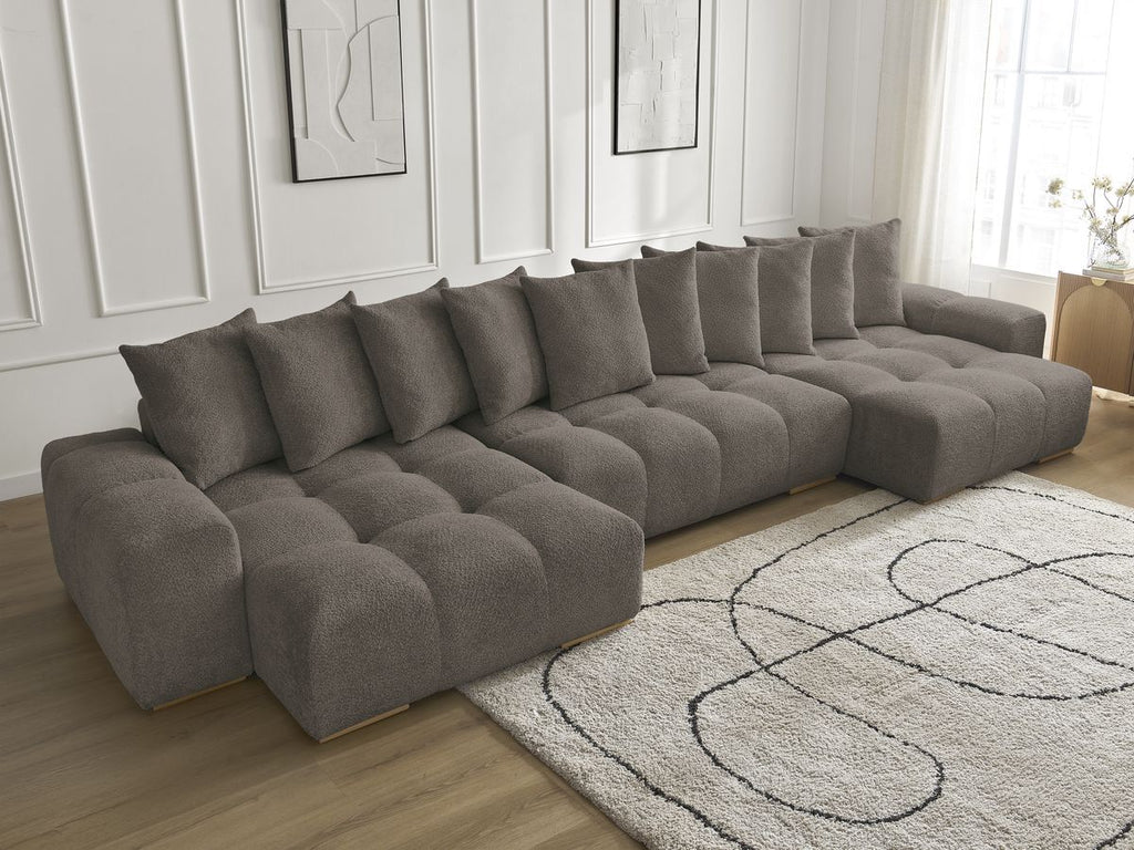 Anakin - Fixed Panoramic Sofa - Bouclé Fabric - 10 Cushions