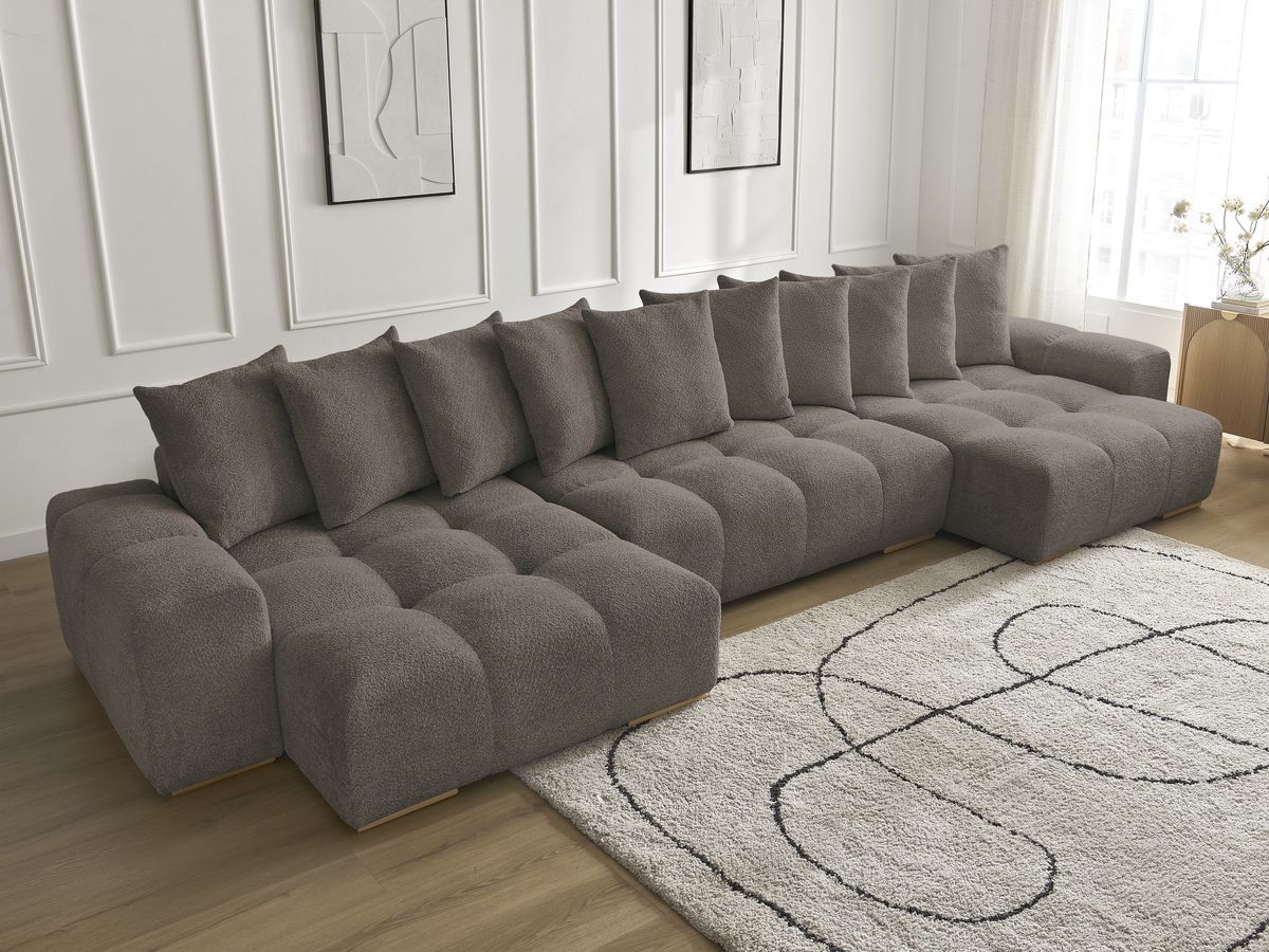 Anakin - Fixed Panoramic Sofa - Bouclé Fabric - 10 Cushions