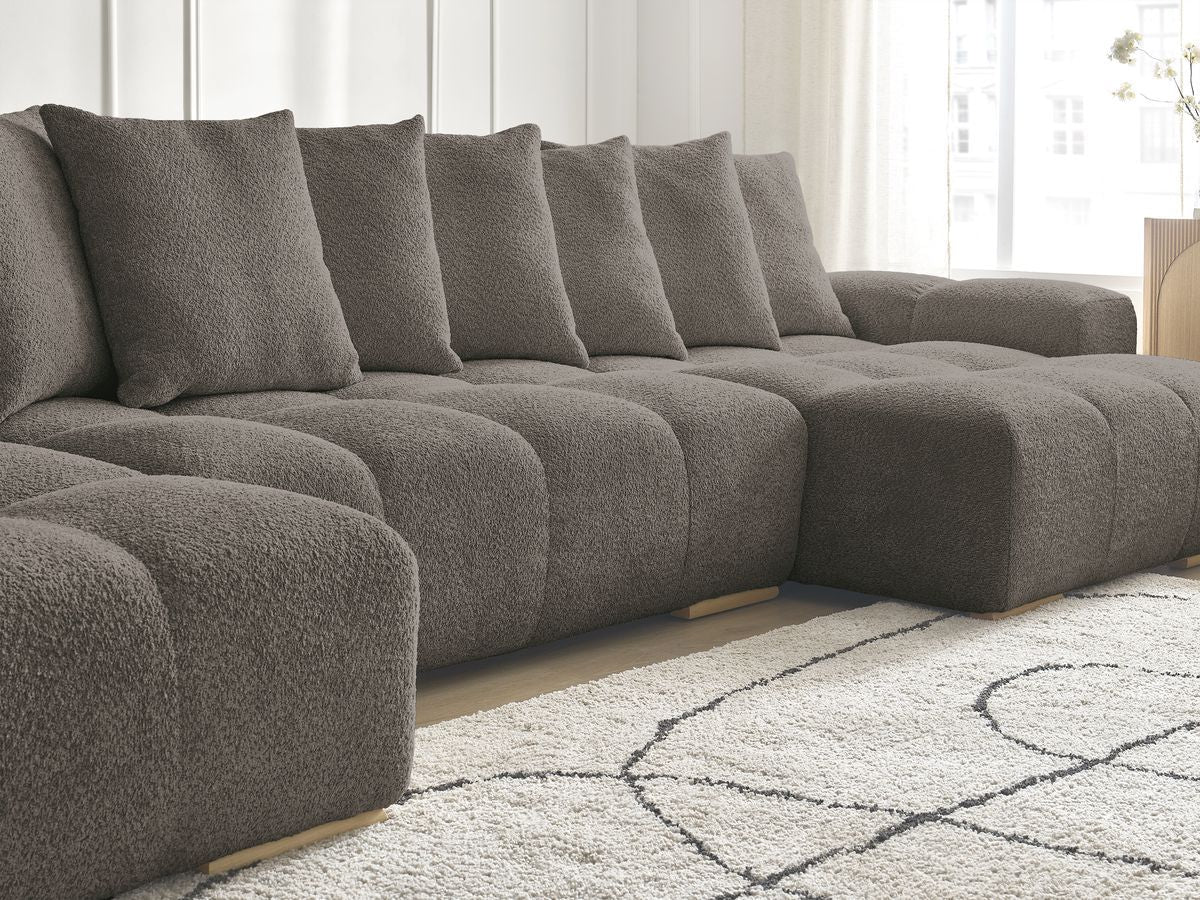 Anakin - Fixed Panoramic Sofa - Bouclé Fabric - 10 Cushions