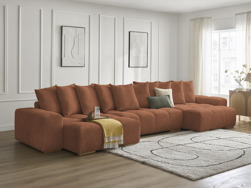 Anakin - Fixed Panoramic Sofa - Bouclé Fabric - 10 Cushions