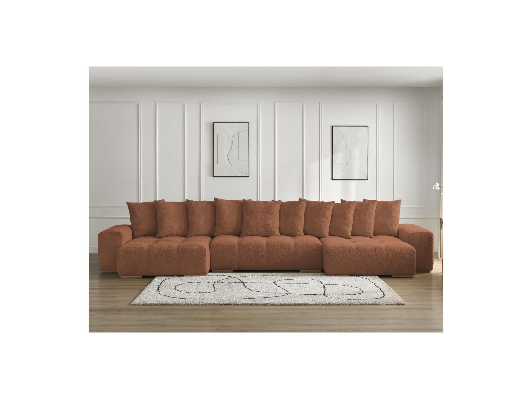 Anakin - Fixed Panoramic Sofa - Bouclé Fabric - 10 Cushions