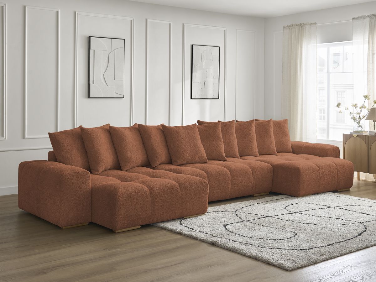 Anakin - Fixed Panoramic Sofa - Bouclé Fabric - 10 Cushions
