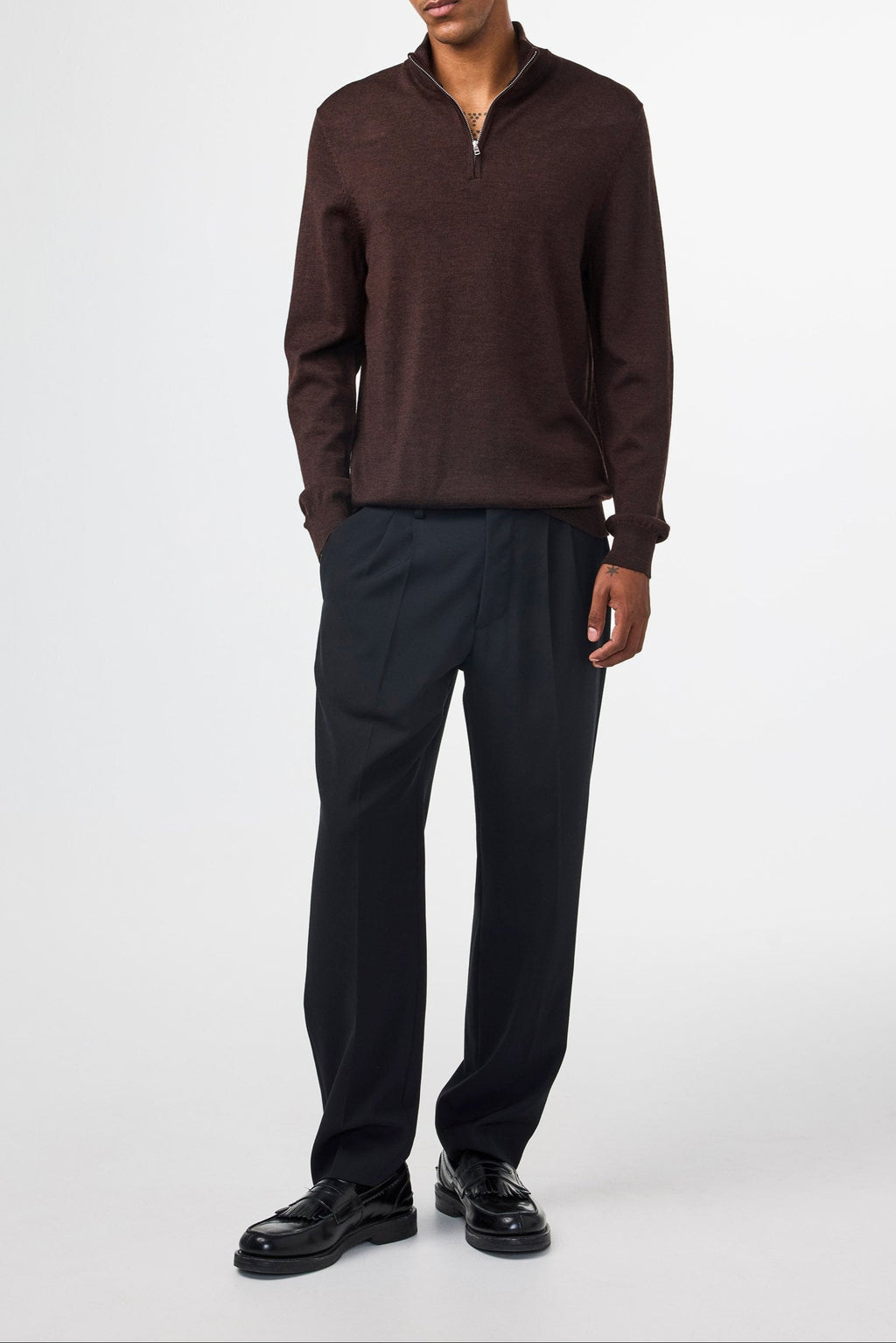 Chaleco Sergio Zip Mock - Brown Melange