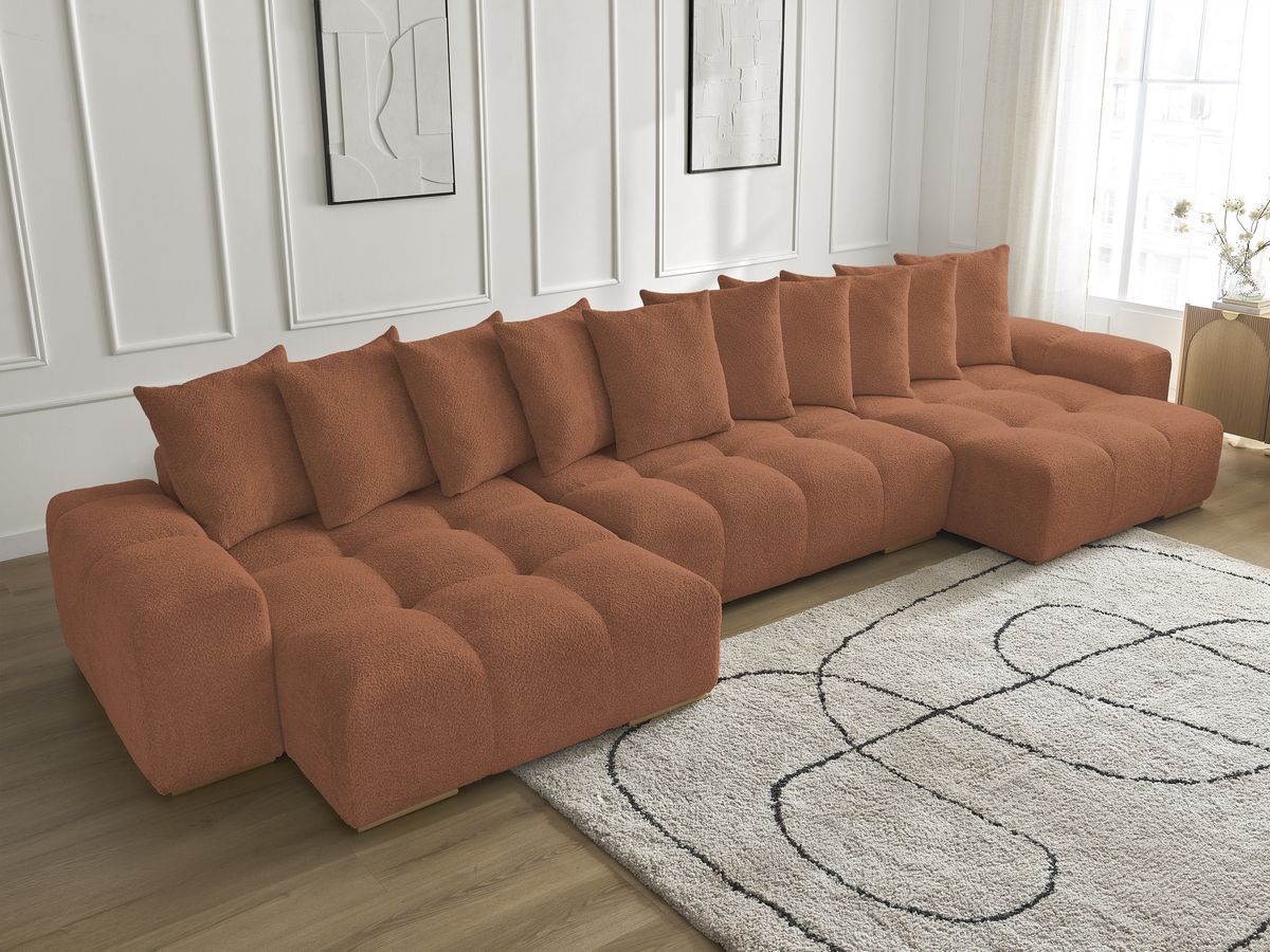 Anakin - Fixed Panoramic Sofa - Bouclé Fabric - 10 Cushions