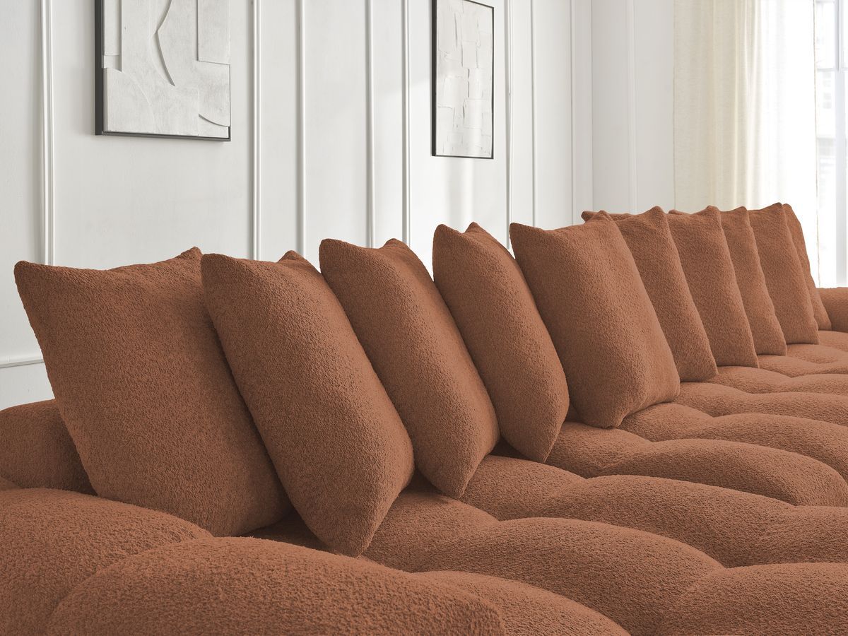 Anakin - Fixed Panoramic Sofa - Bouclé Fabric - 10 Cushions