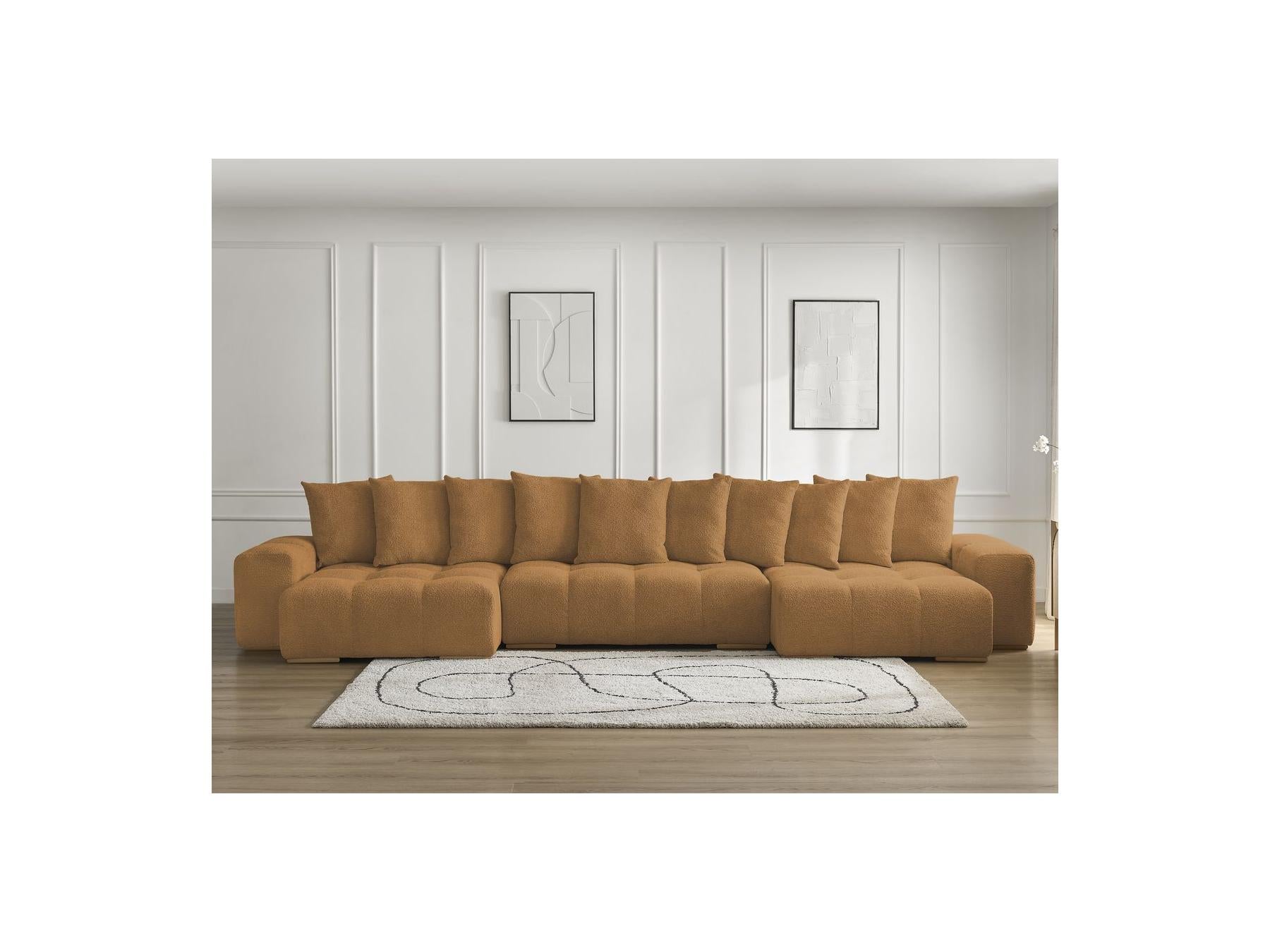 Anakin - Fixed Panoramic Sofa - Bouclé Fabric - 10 Cushions