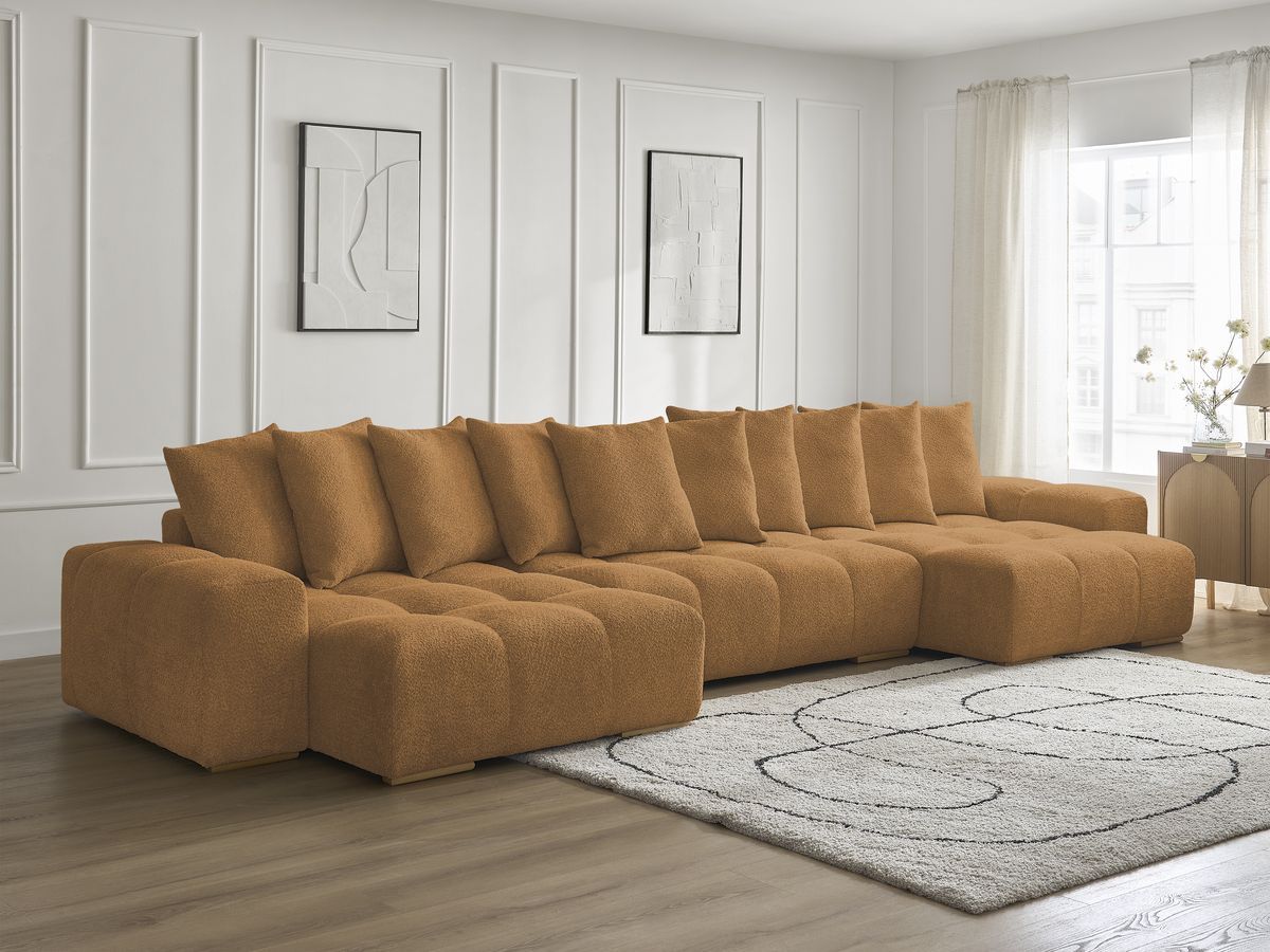 Anakin - Fixed Panoramic Sofa - Bouclé Fabric - 10 Cushions